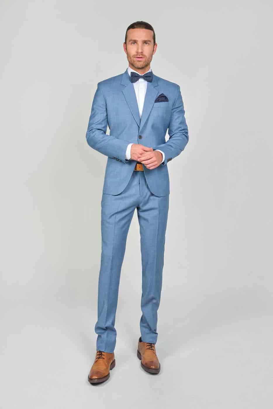 Traje Formal Sobre Medida Paño Tropical Azul Claro - miniatura 2
