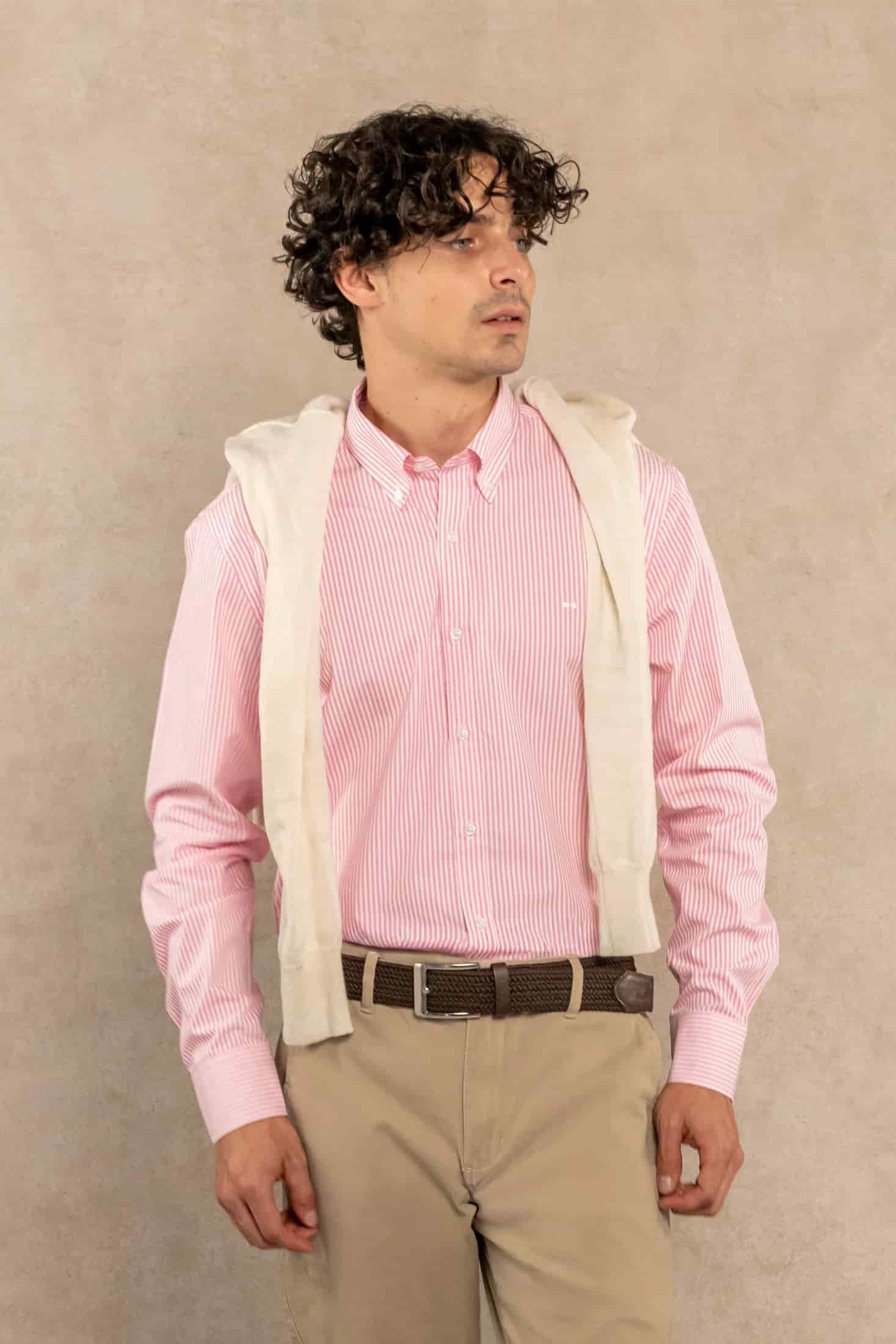 Camisa Antimanchas Popelina Rayas Rosadas Logo Combinado - miniatura 1