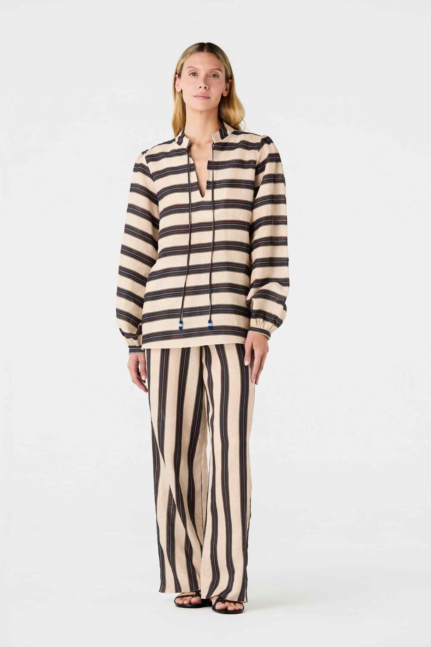 Las Rosas Linen Shirt / Navy Stripes - miniatura 2