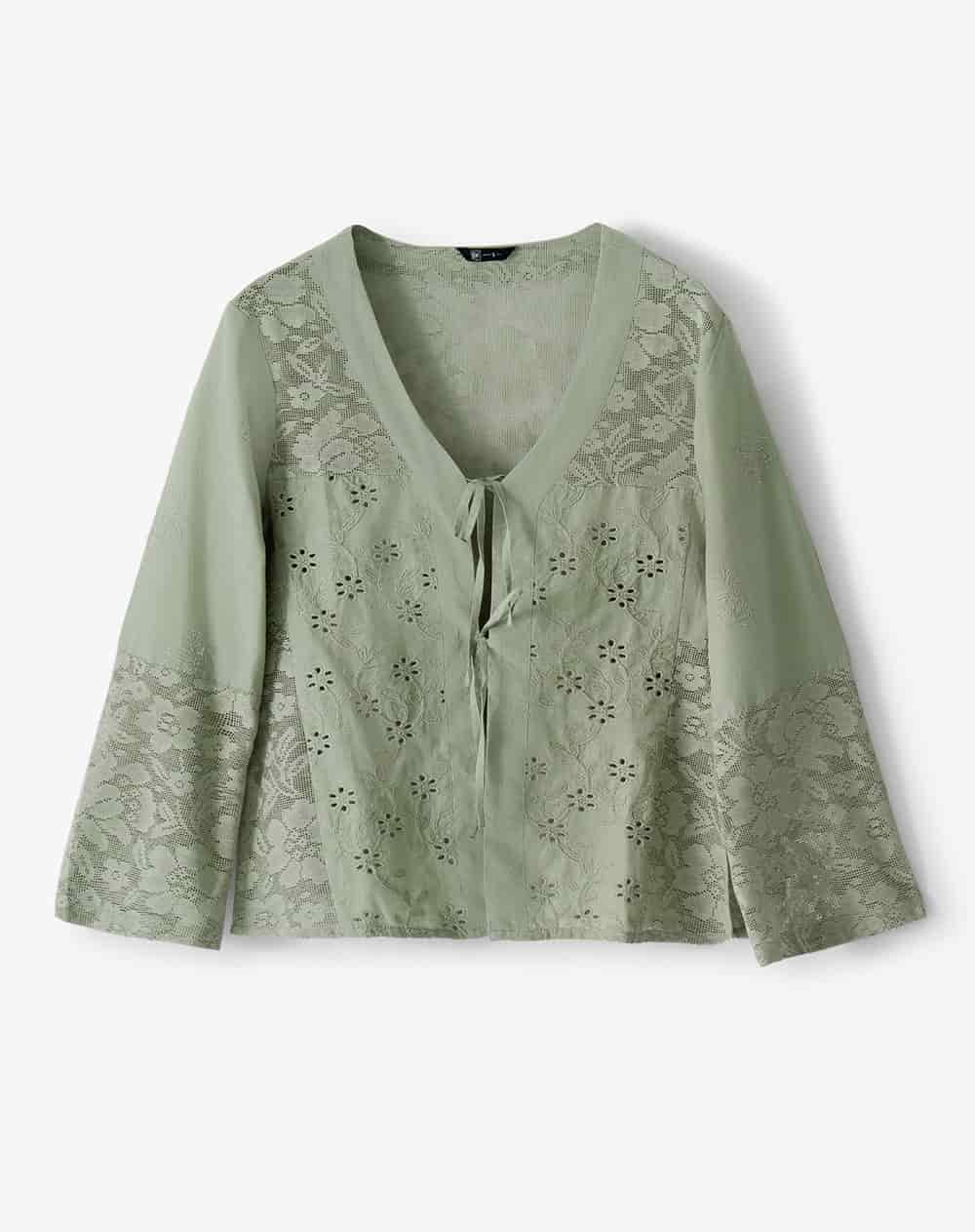 Camisa oversize manga larga verde mujer - miniatura 6
