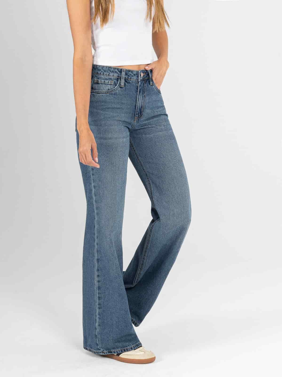 Ref: 066473 Jean mom flare, rígido, tiro medio, tono azul medio - miniatura 3