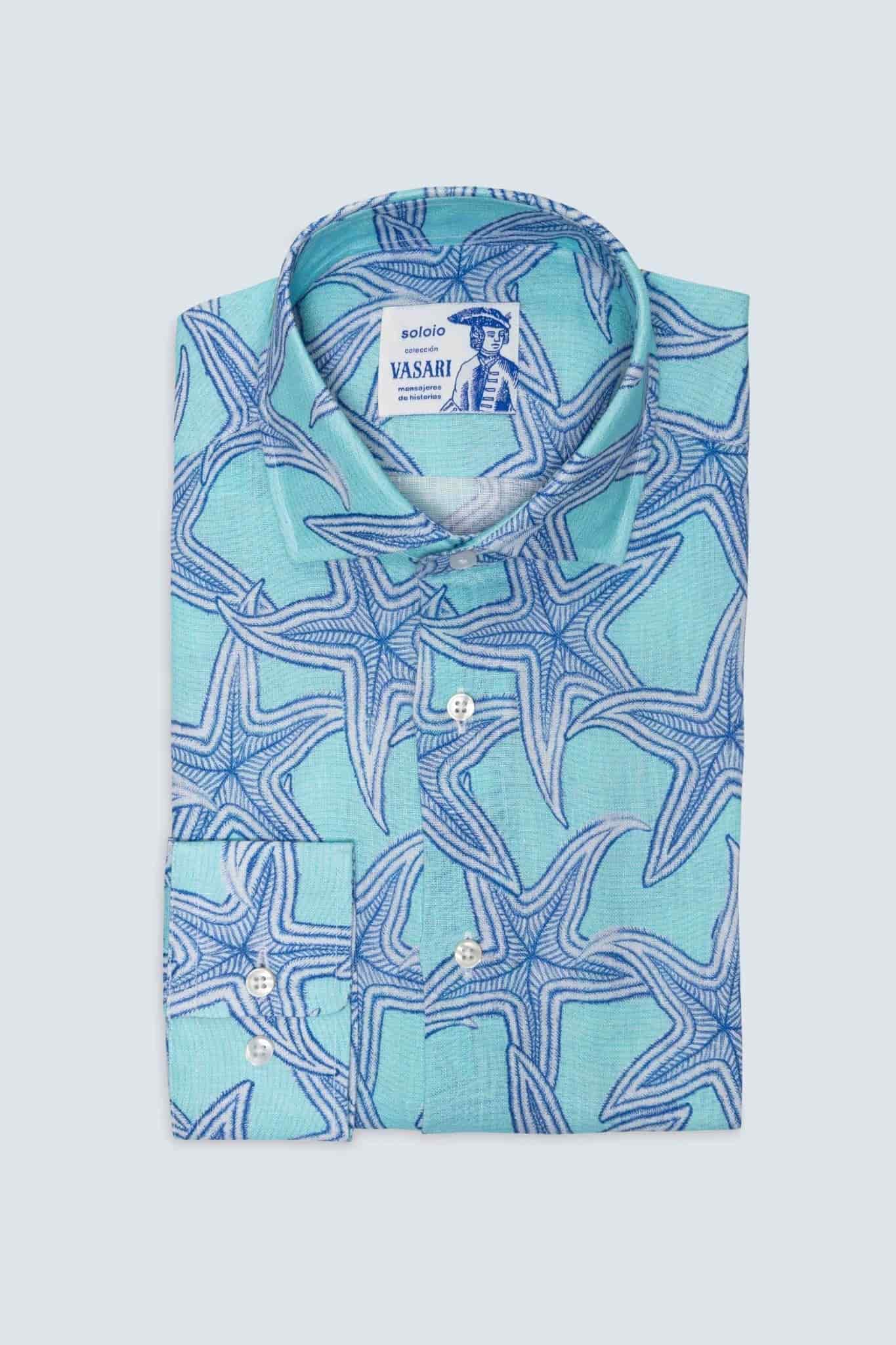 Men's linen shirt turquoise stella - miniatura 6