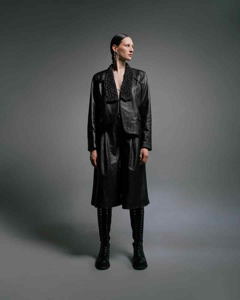 MACRAME LAPEL LEATHER BLAZER - miniatura 2