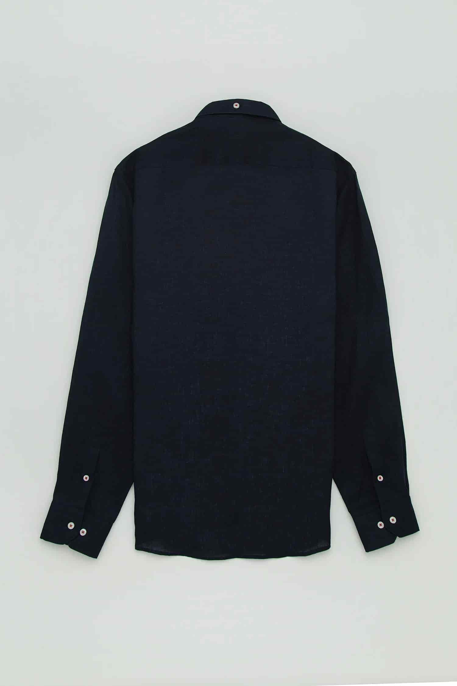 Camisa Button Down Lino Azul Oscuro - miniatura 4