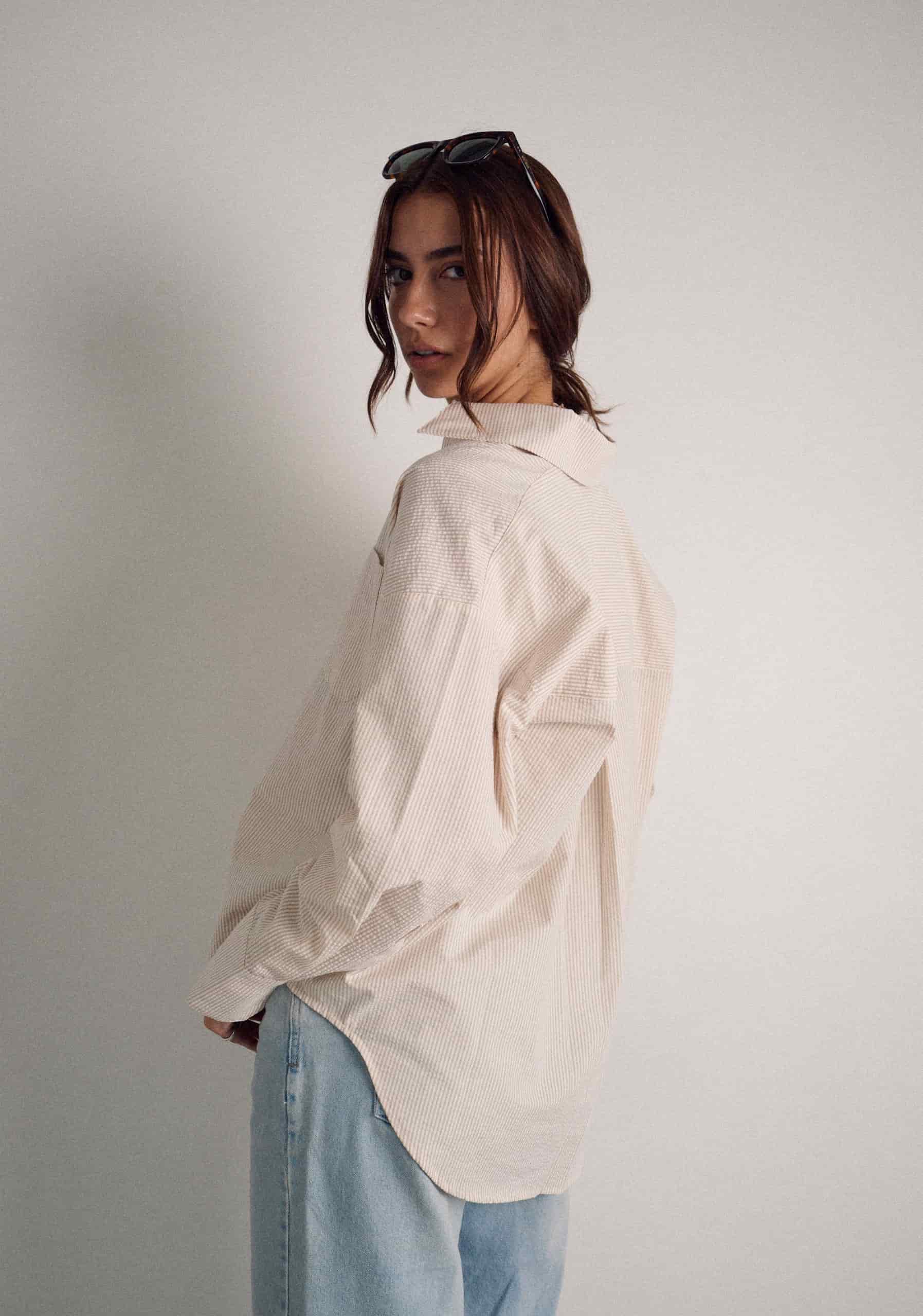 Camisa M Antonella Rayas Marfil - Beige - miniatura 5