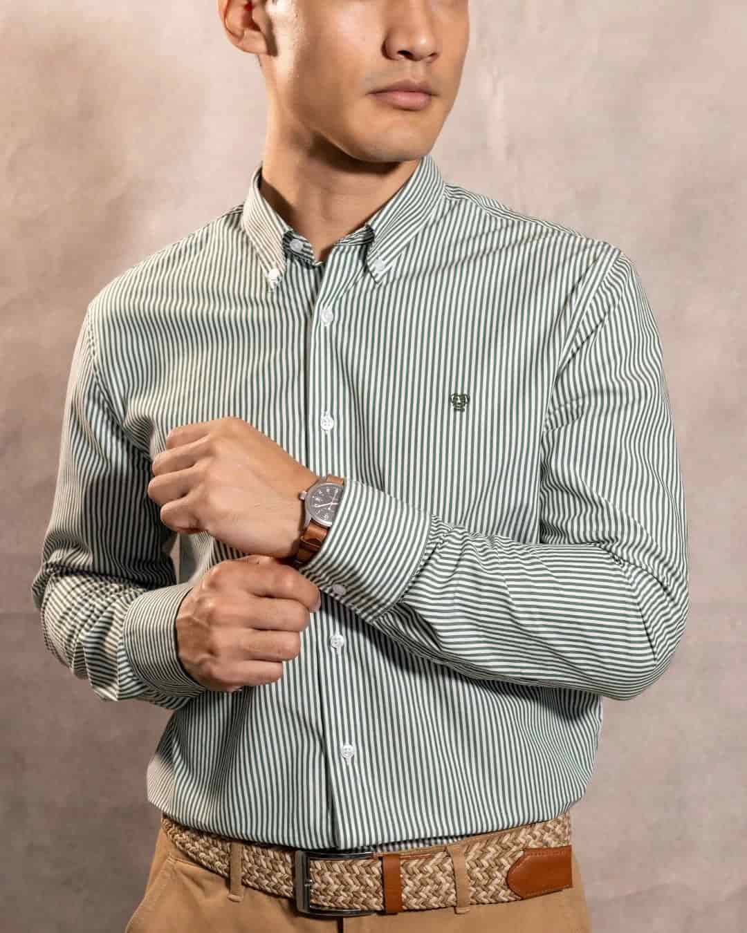 Camisa Antimanchas Popelina Rayas Verde Oscuro Logo Combinado - miniatura 4