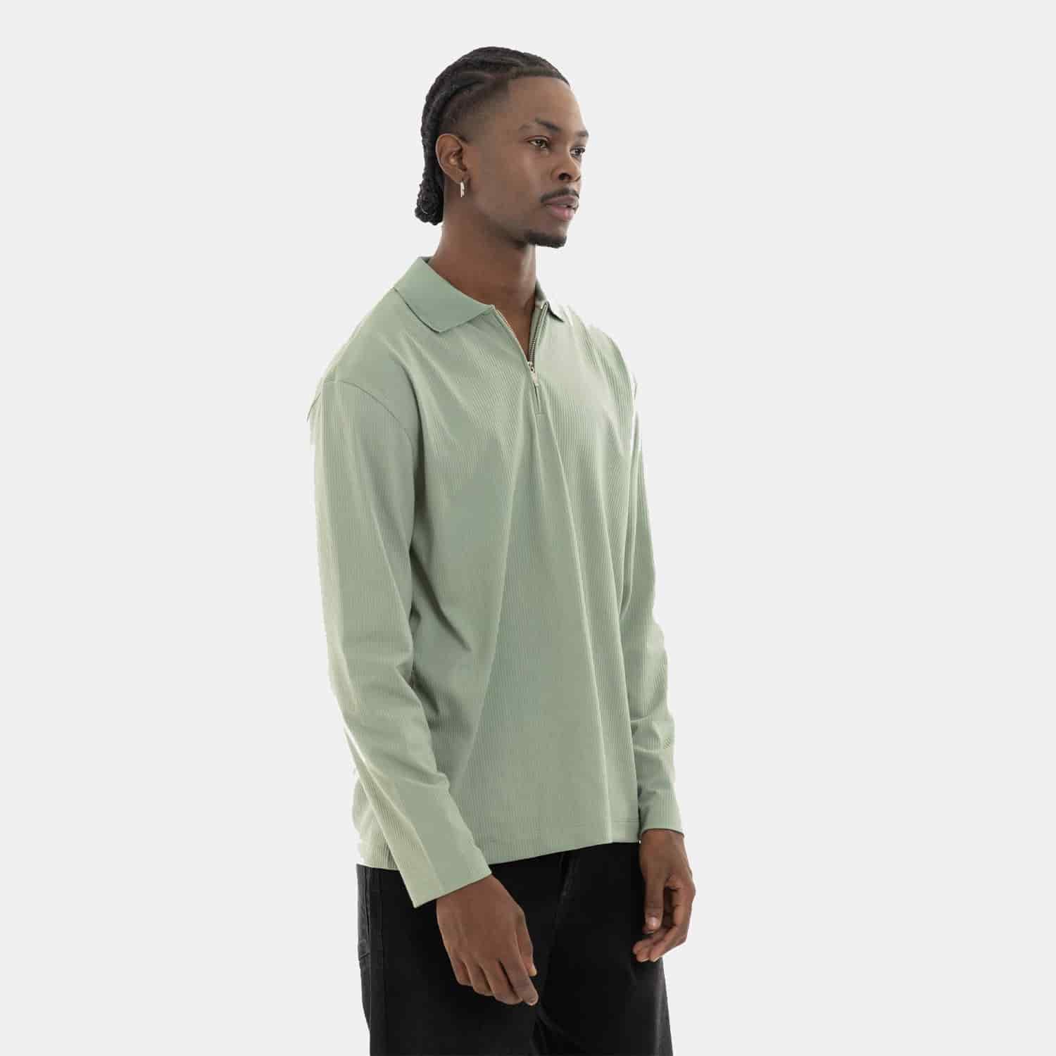 Zip Polo Sweatshirt Green - miniatura 5
