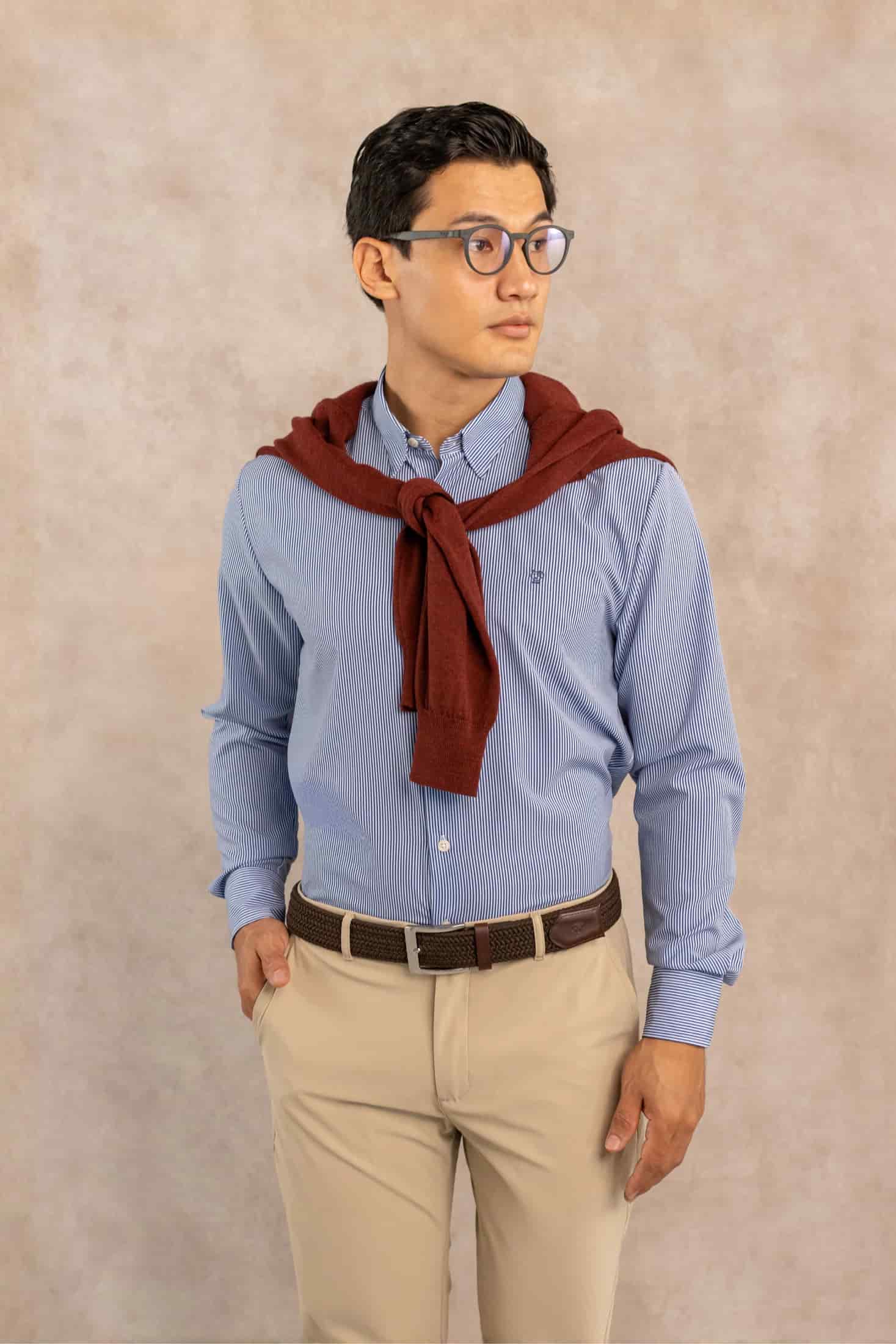 Camisa Performance Antiarrugas Rayas Azul Oscuro - miniatura 1