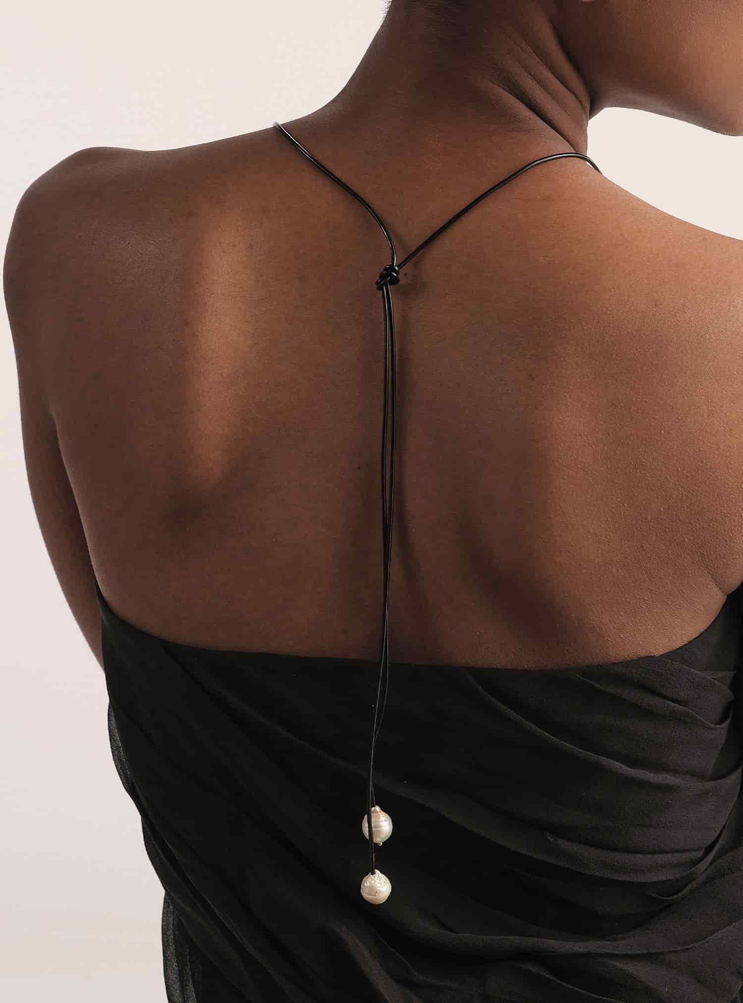 Midnight Emerald Pearl Long Necklace - miniatura 3