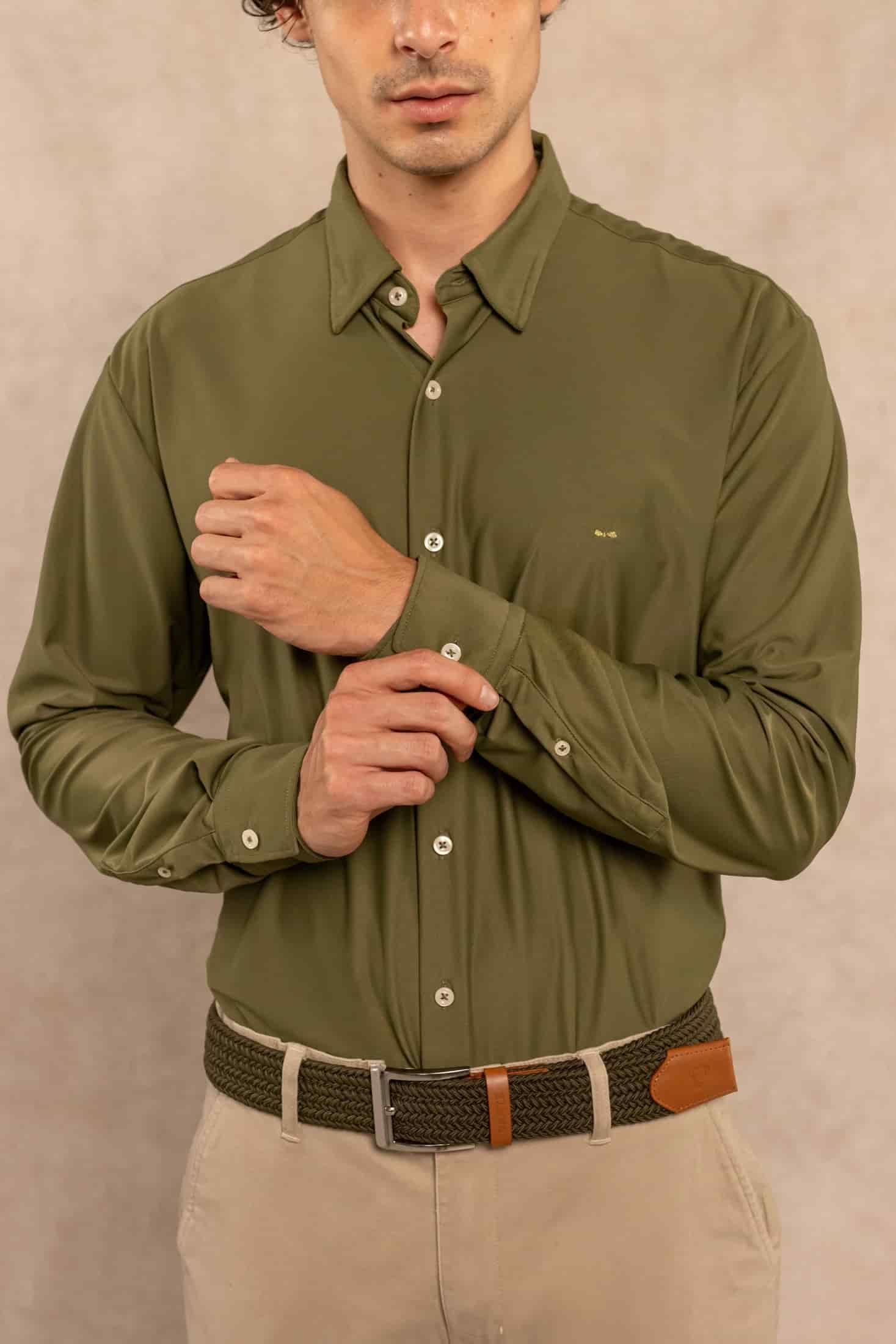 Camisa Performance Oxford Verde Militar - miniatura 3