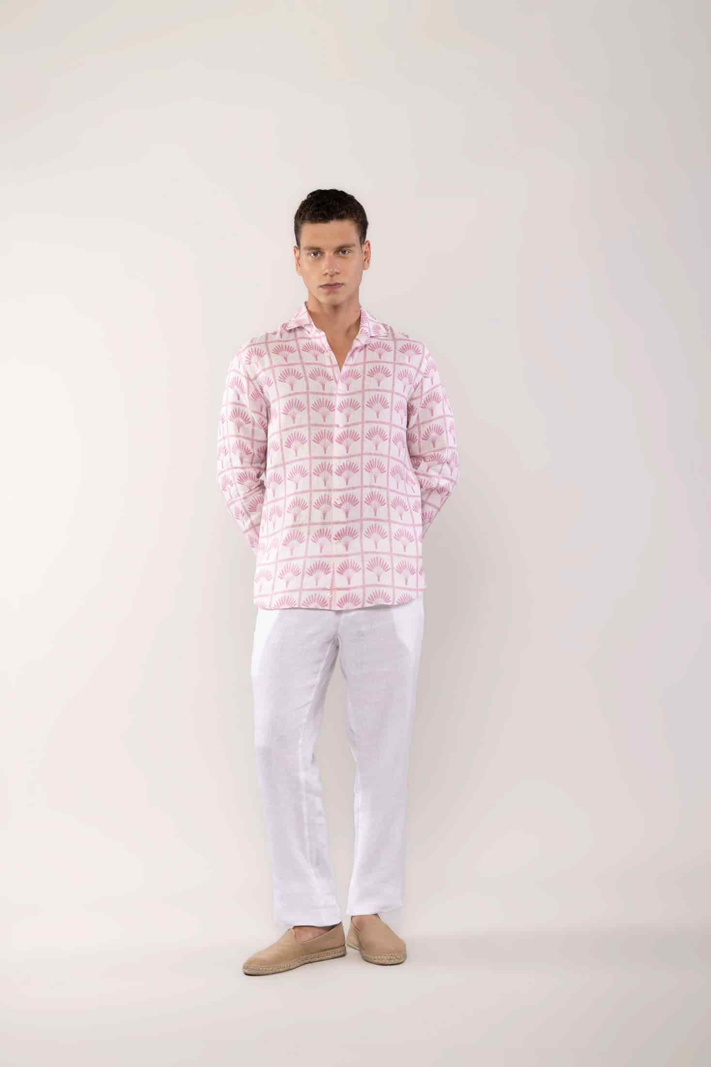 Men's linen shirt pink palmar - miniatura 3