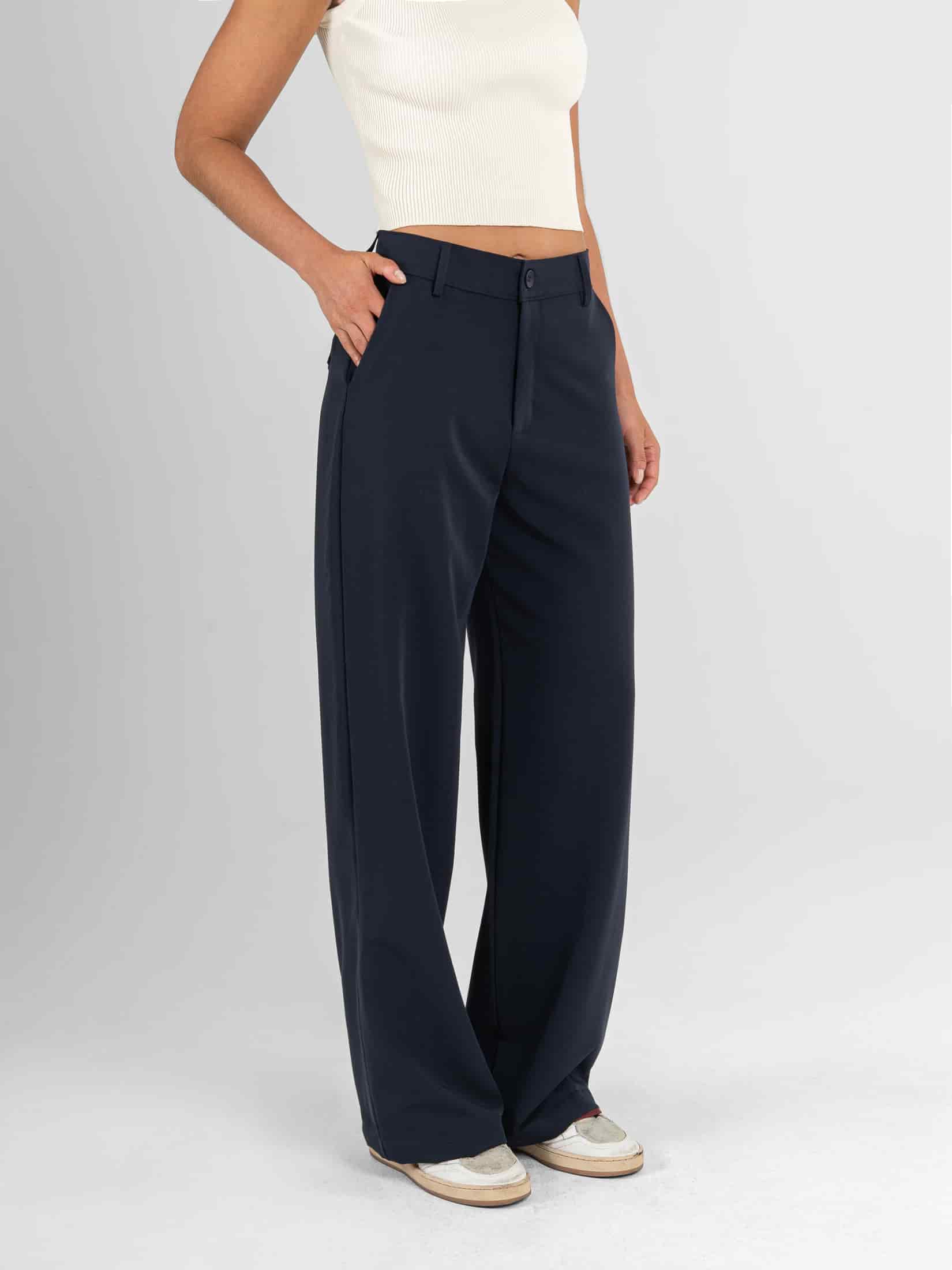 Ref: 0620607 Pantalón straight leg, tejido plano liviano, tiro alto, tono azul oscuro - miniatura 2