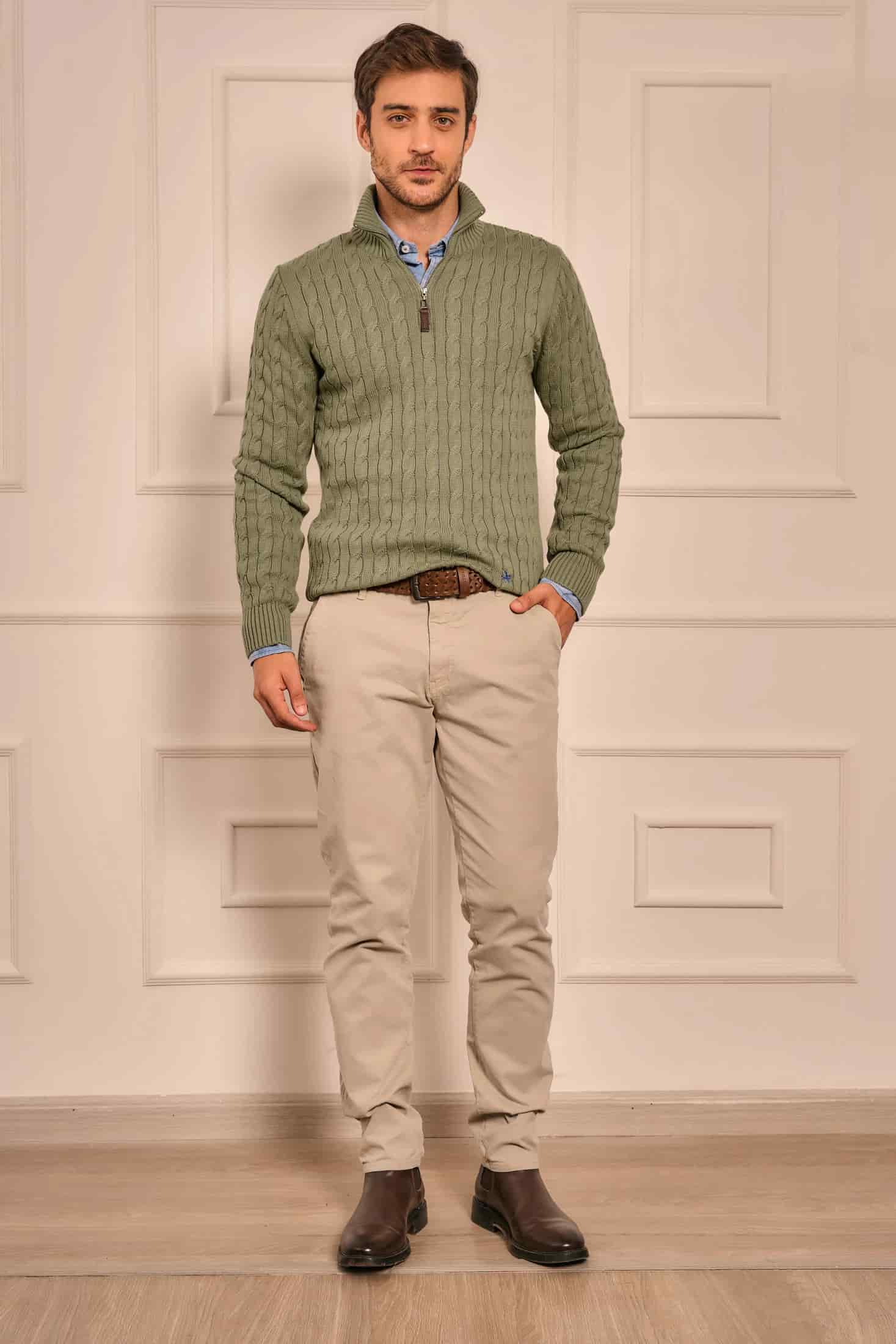 Suéter Halfzip Trenzado Hombre Verde Alamo - miniatura 3