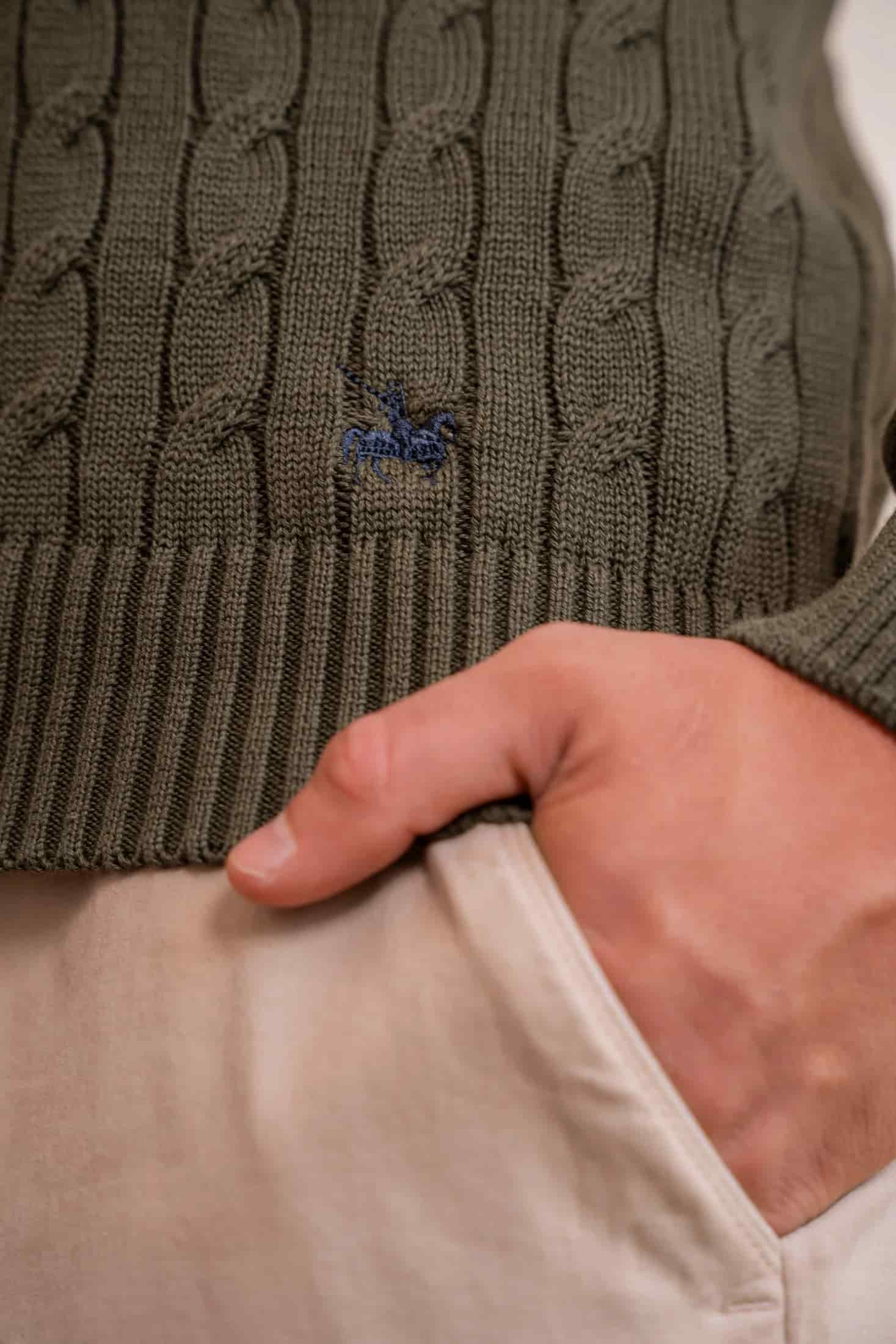 Suéter Halfzip Trenzado Hombre Verde - miniatura 3