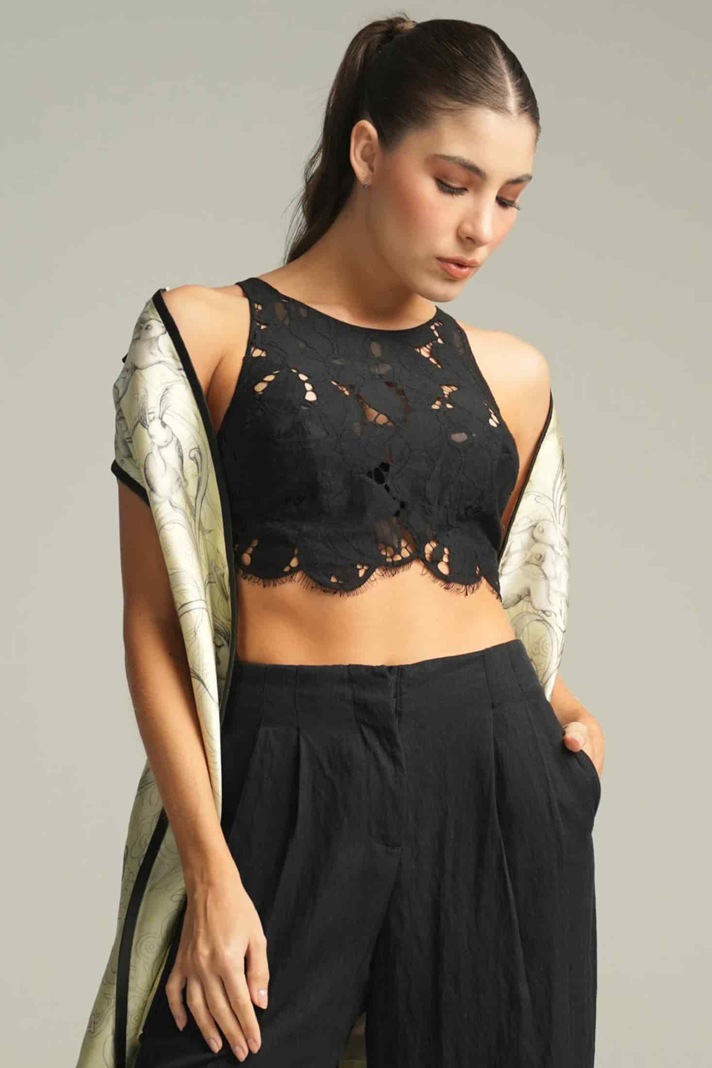 BRASIER HALTER CON ARO ELLIPSE ENCAJE ALGODÓN NEGRO - miniatura 1