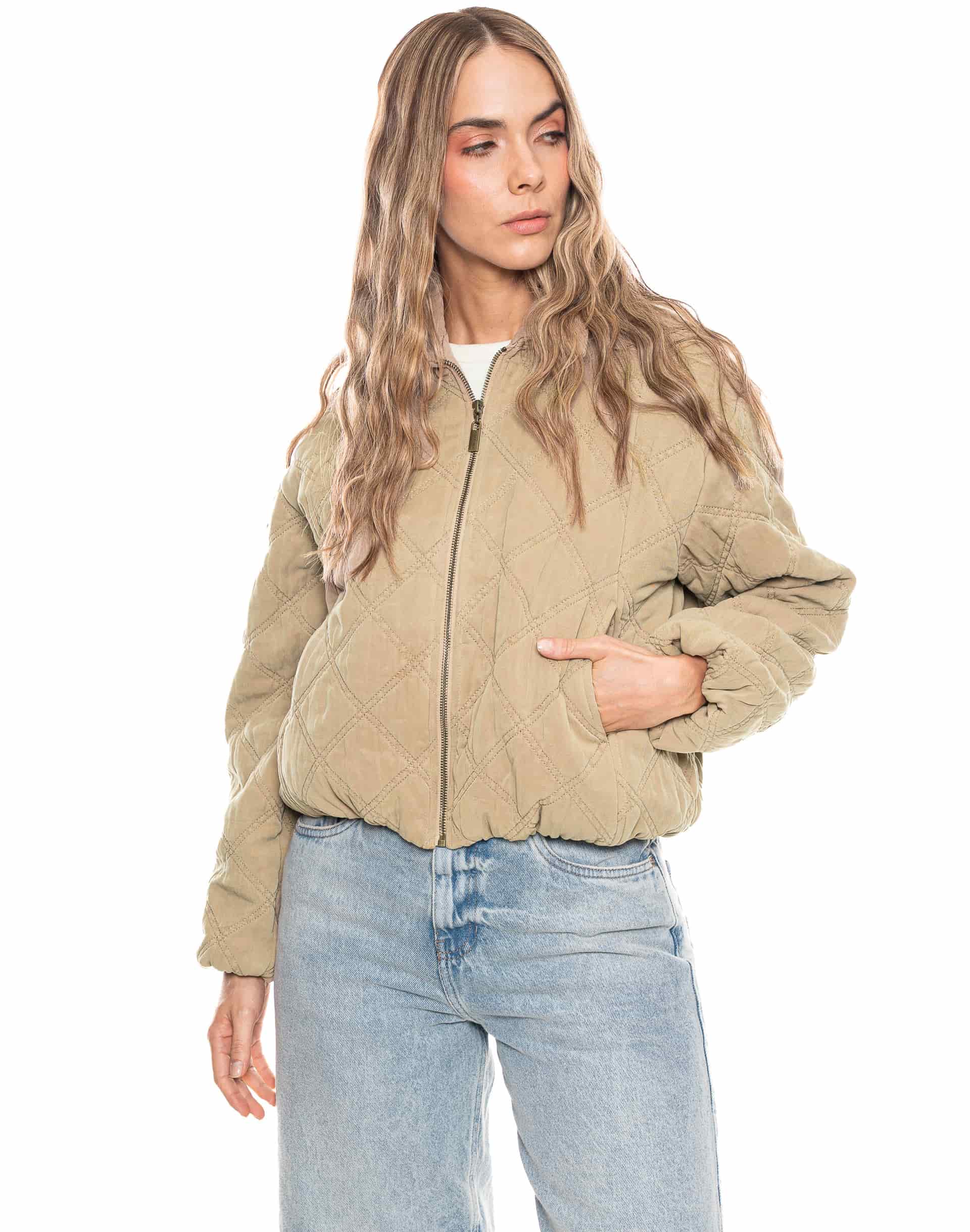 Chaqueta Bomber Acolchada Tiro Regular Color Café - miniatura 7