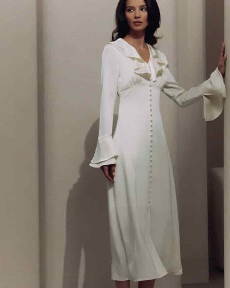 Pearl Button Ruffle Midi Dress - miniatura 2