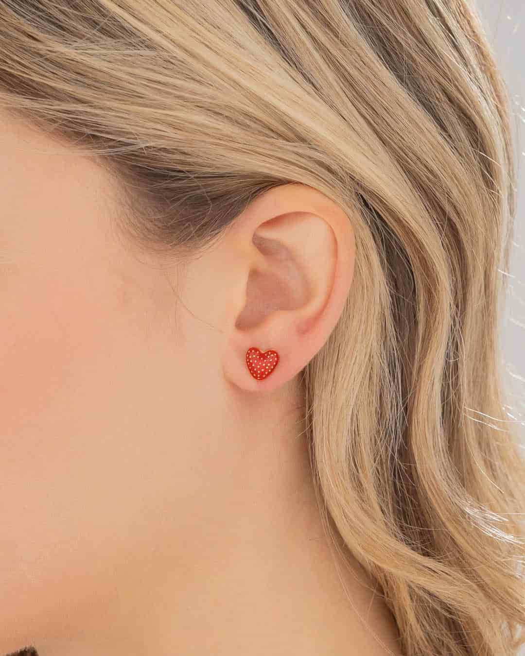 Aretes Corazón Rojo Puntos - miniatura 2
