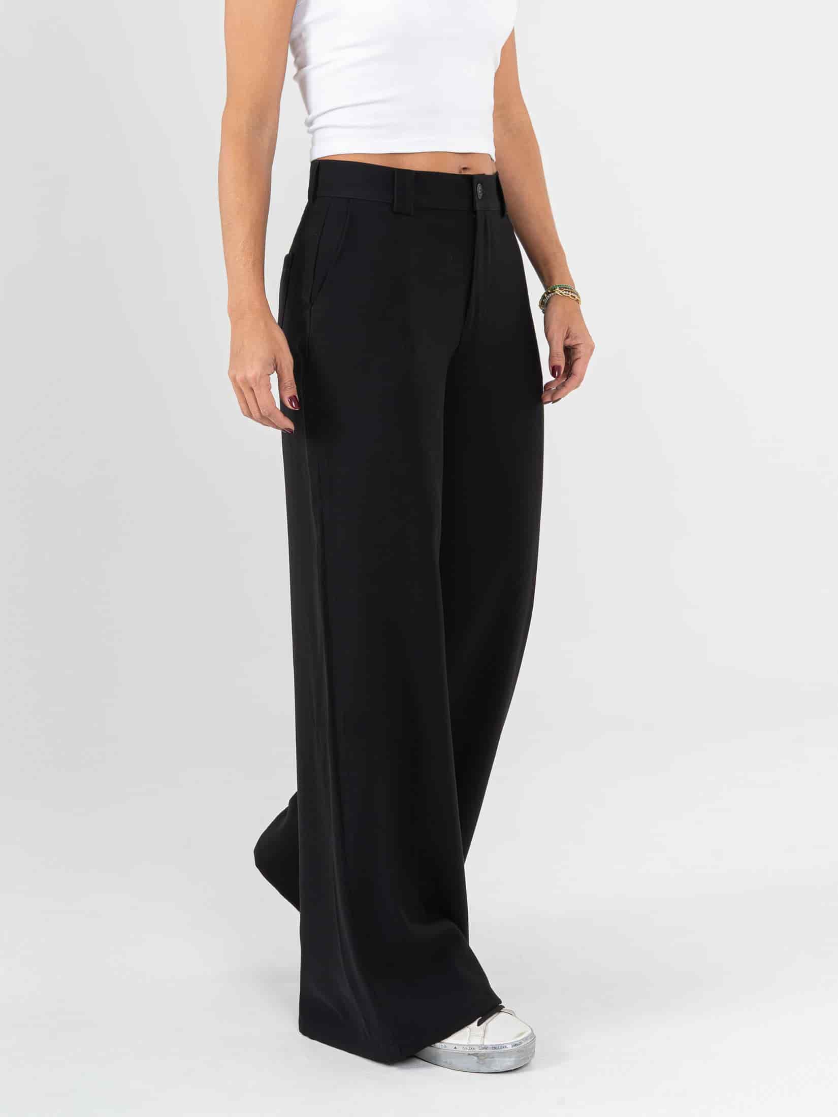 Ref: 0620601 Pantalón palazzo, tejido plano liviano, tiro alto, tono negro - miniatura 3