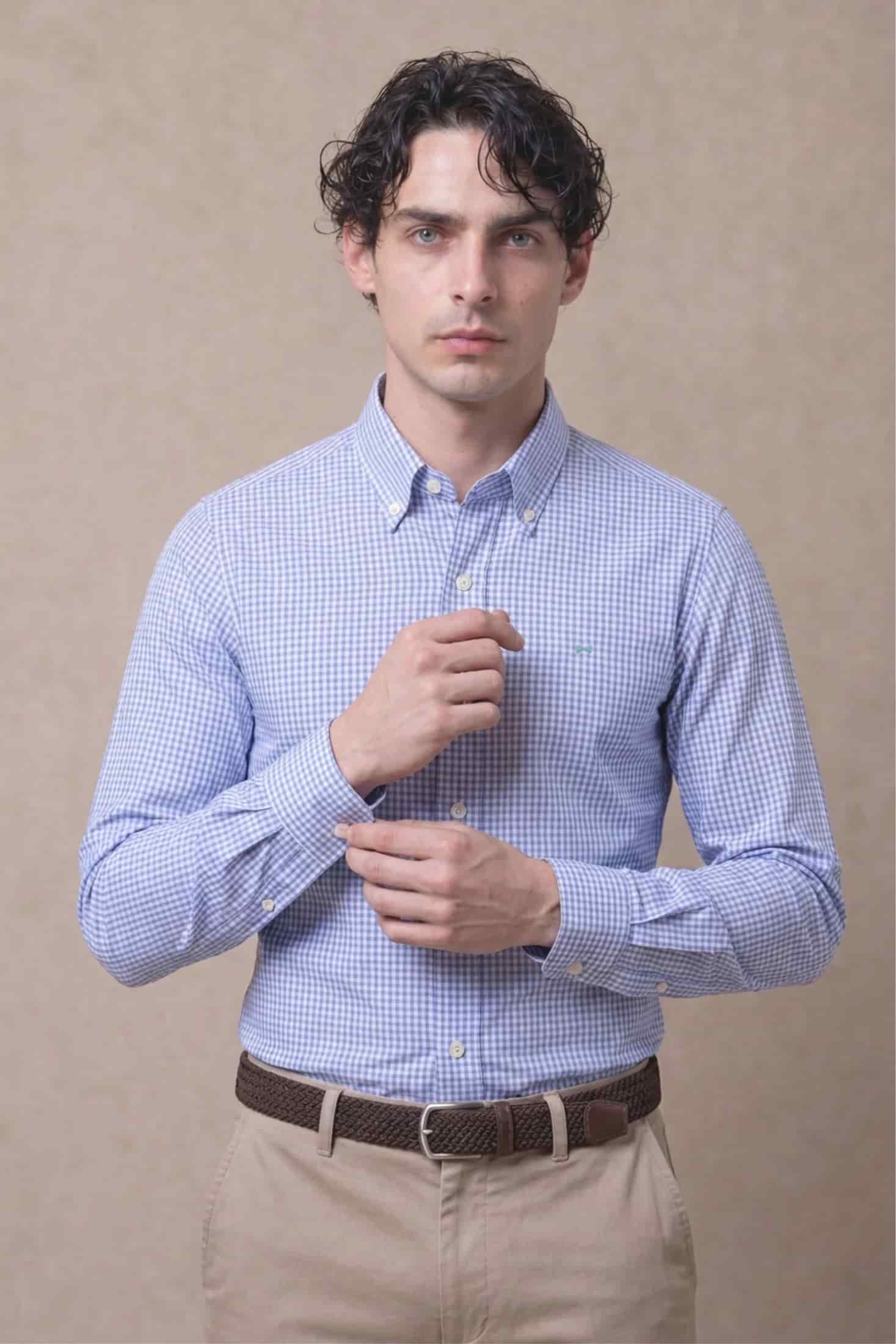 Camisa Antimanchas Popelina Cuadros Azul Claro Logo Combinado - miniatura 12