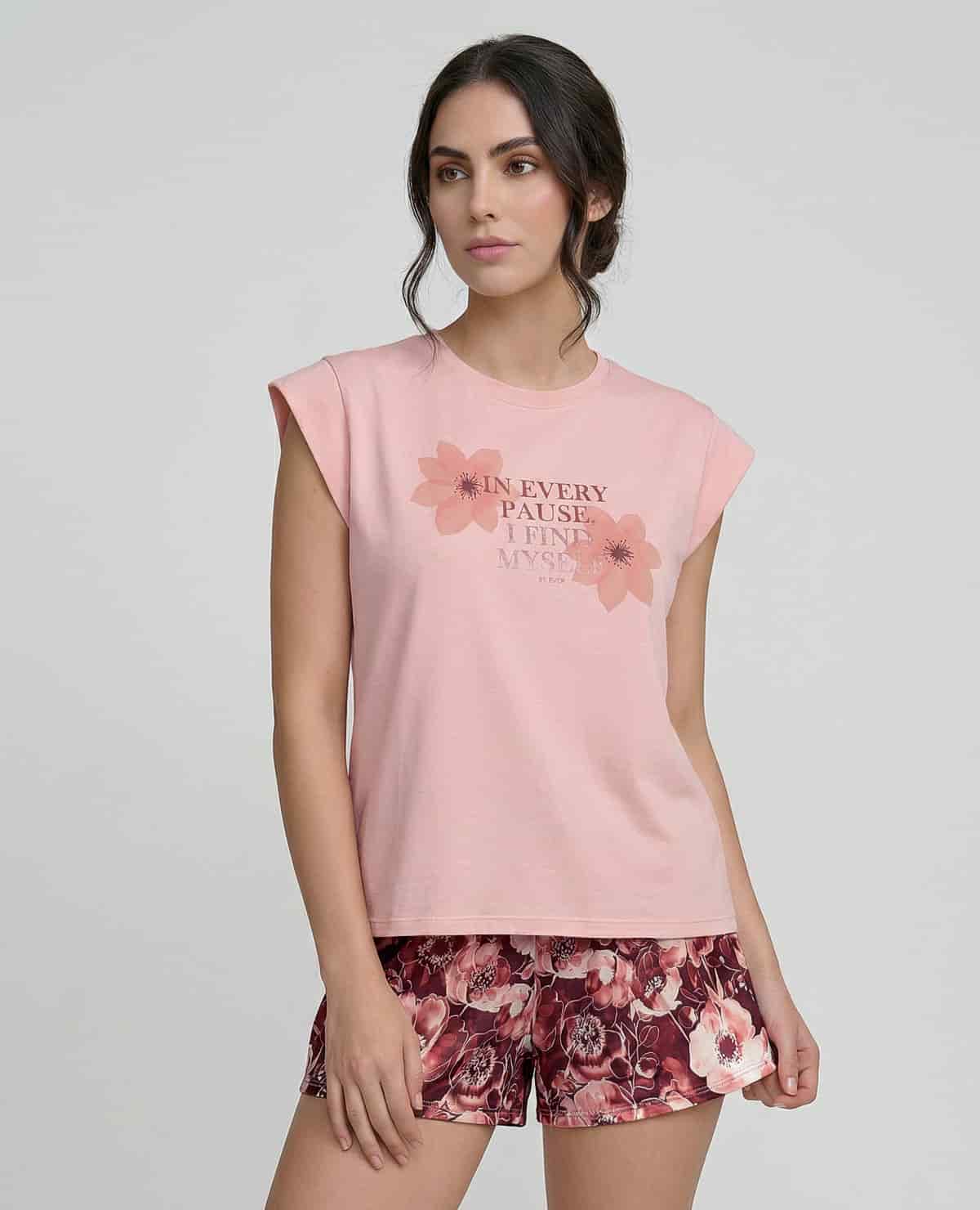 Pijama de Short | Camiseta Manga Rodada - miniatura 1