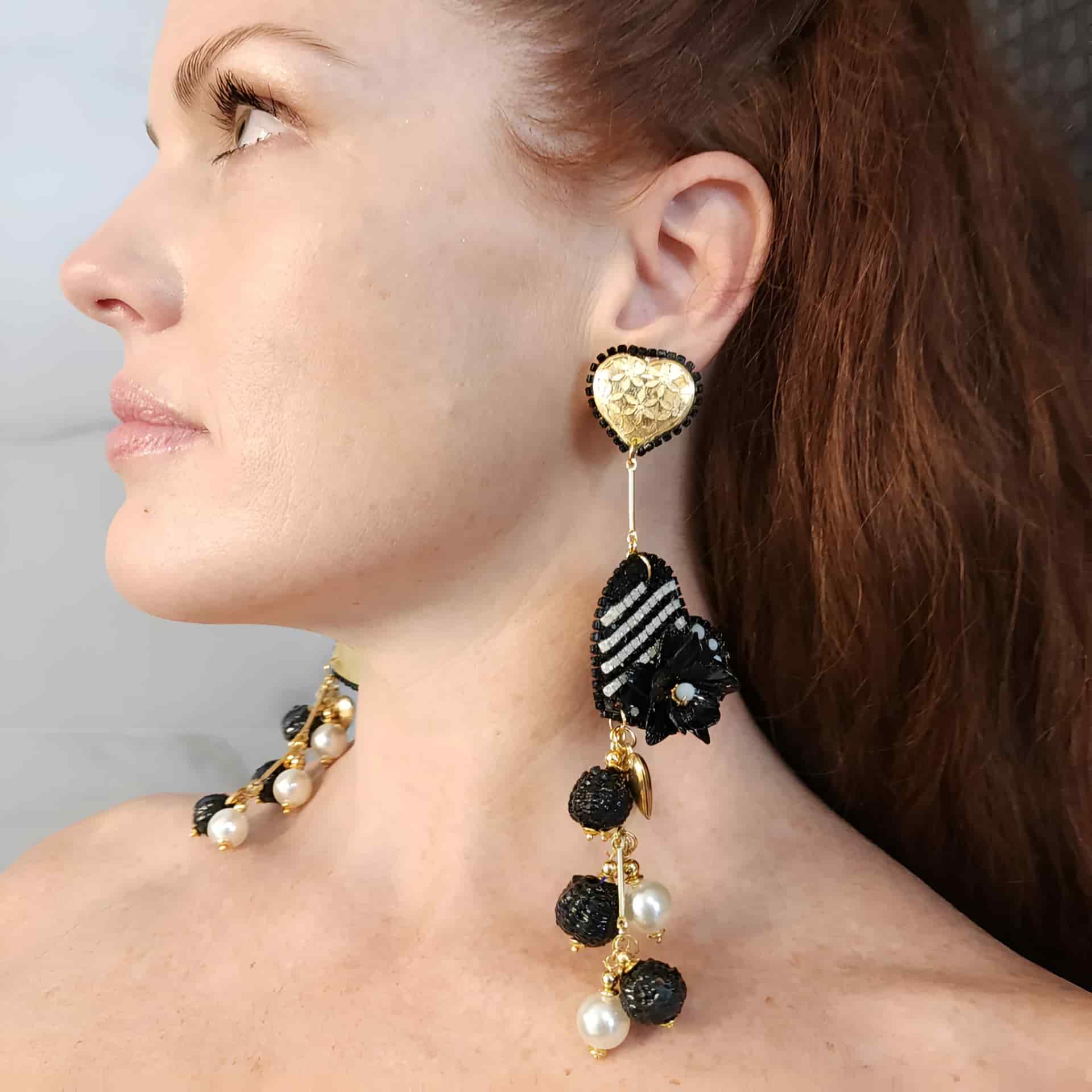 Fiber Black Heart Earrings - miniatura 2