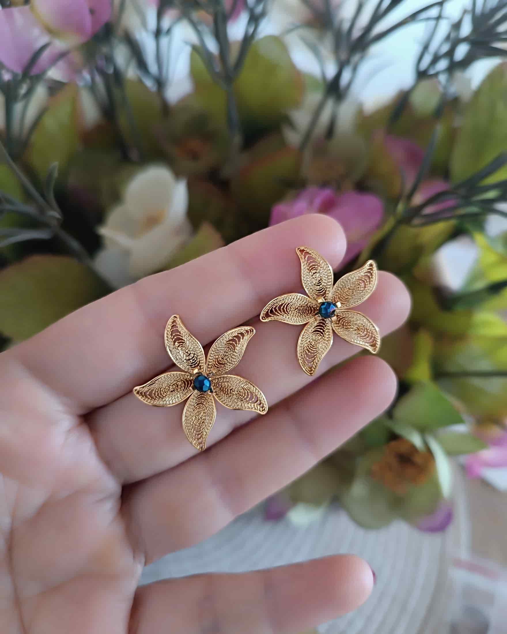 Aretes filigrana y cristal azul, Estrella de mar - miniatura 3