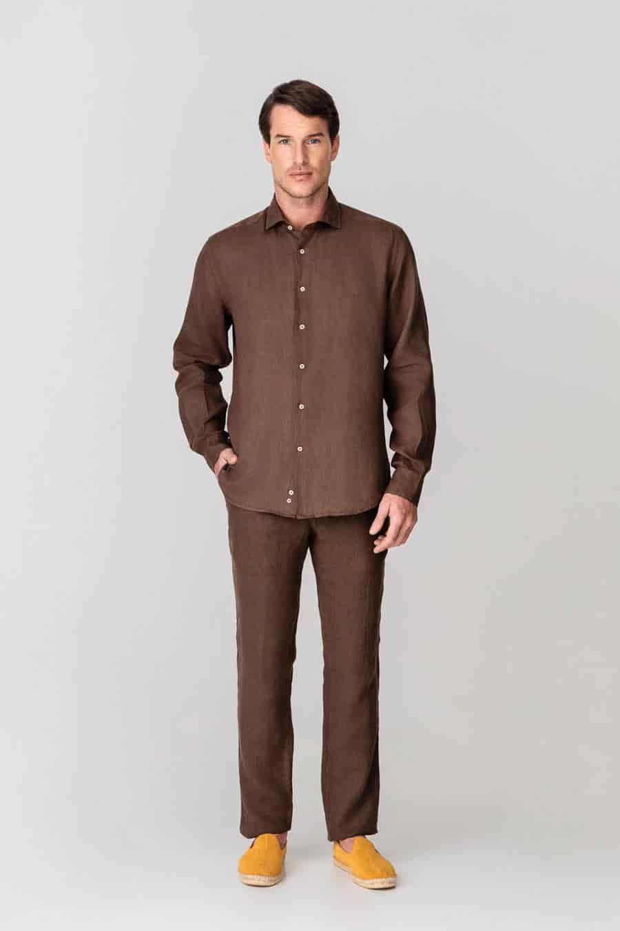 Men's linen shirt deeptaupe - miniatura 2