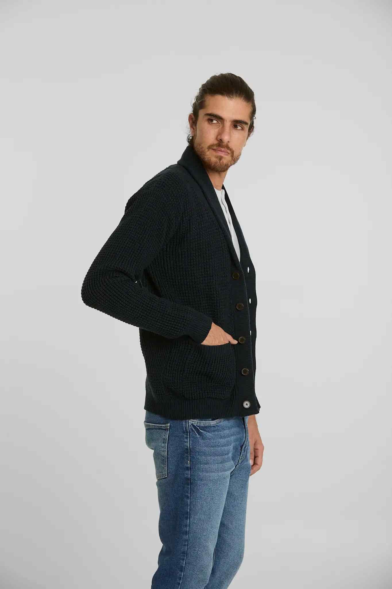 Sweater Tejido Shawlneck Azul Oscuro - miniatura 9
