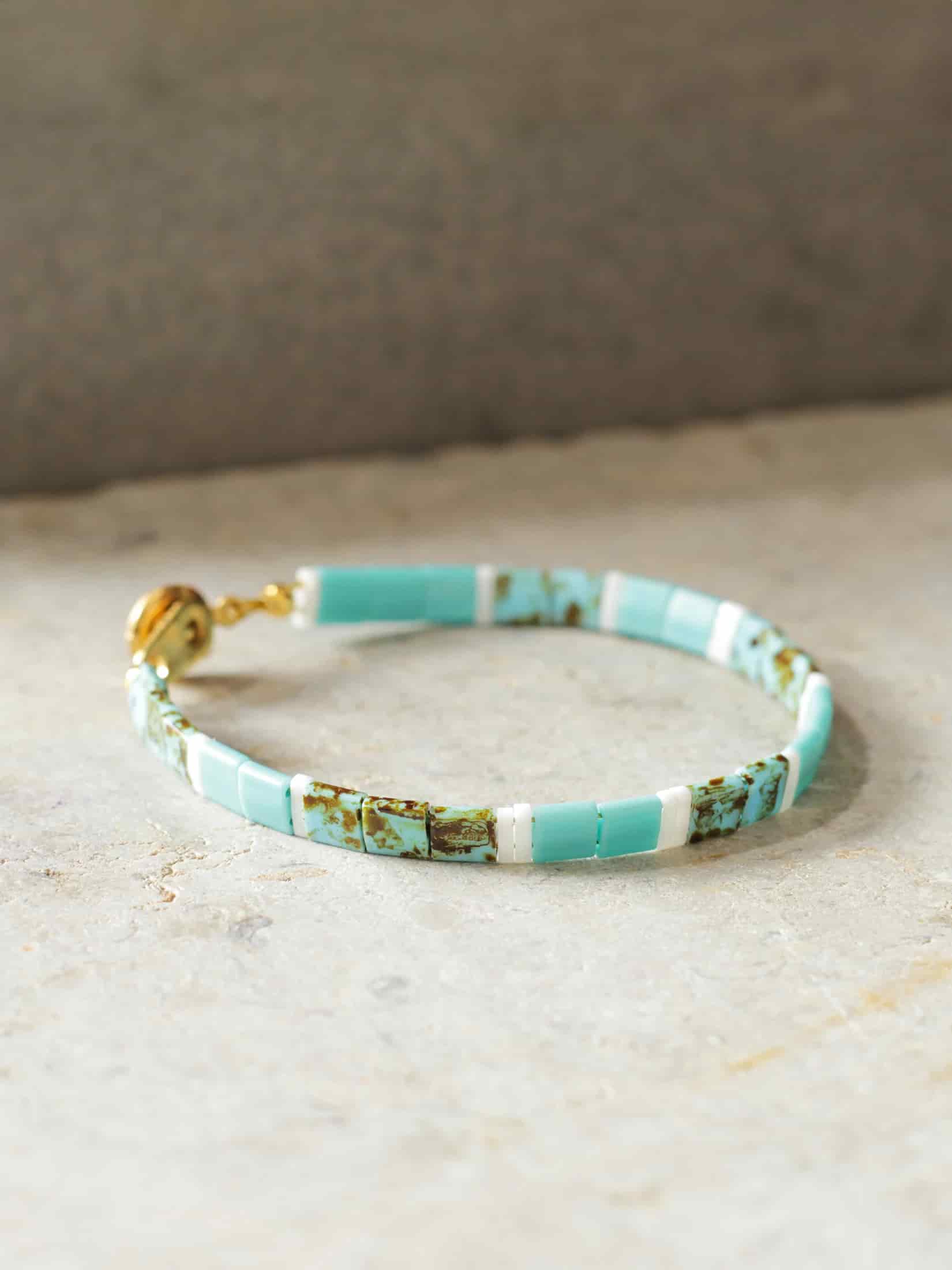 Brazalete Miyuki Tila Turquesa Marmolizada Nieve 5mm - miniatura 2