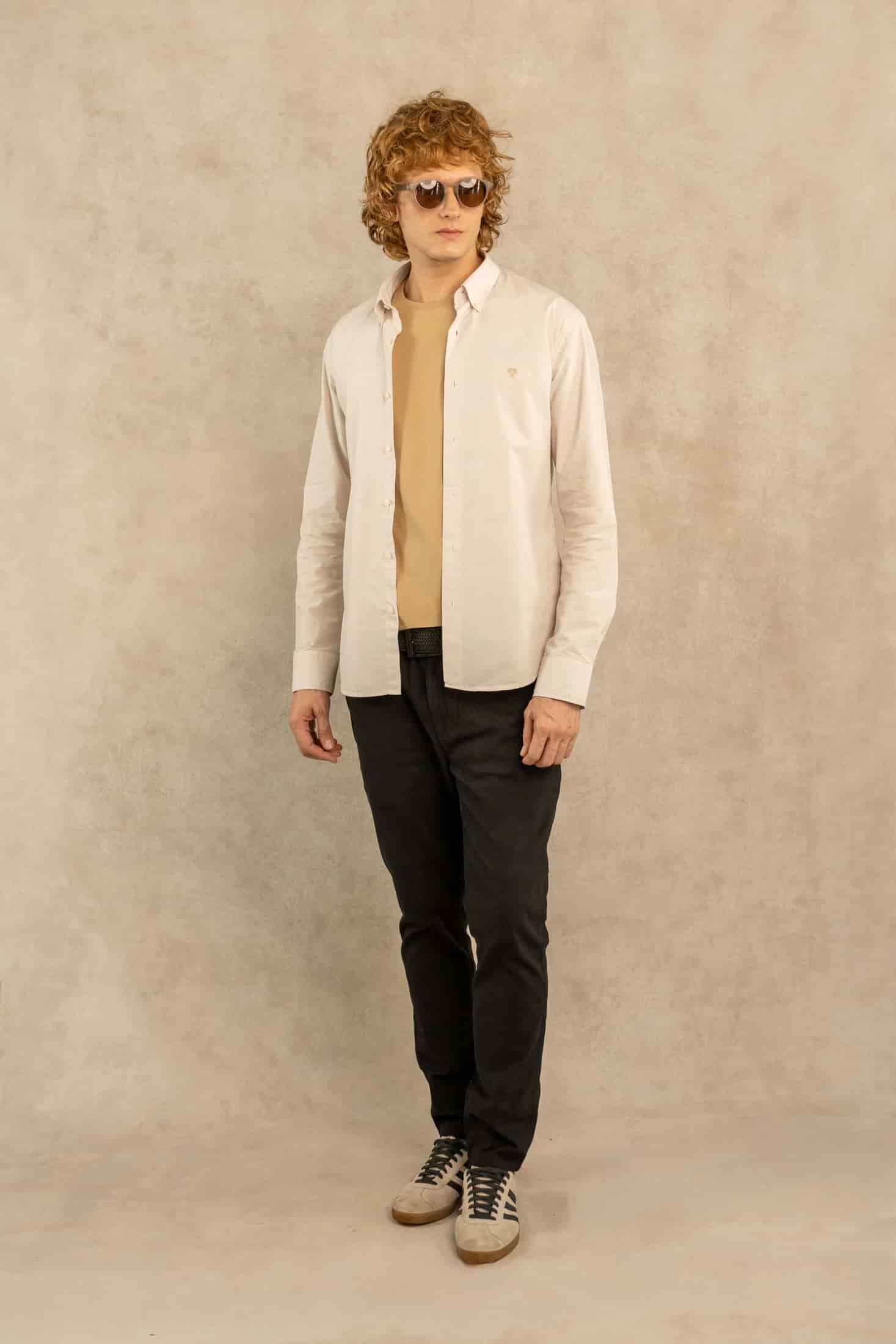 Camisa Antimanchas Popelina Cuadros Pequeños Beige - miniatura 2