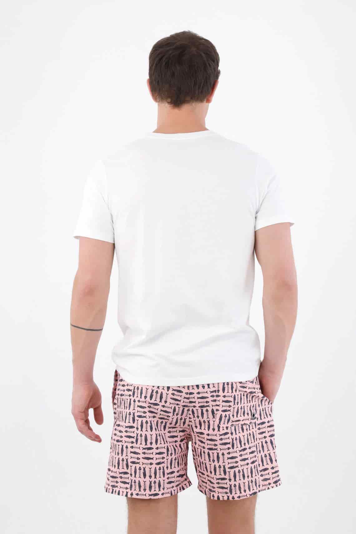 Pantaloneta de baño corte recto con estampado de peces en rosa para hombre - miniatura 2