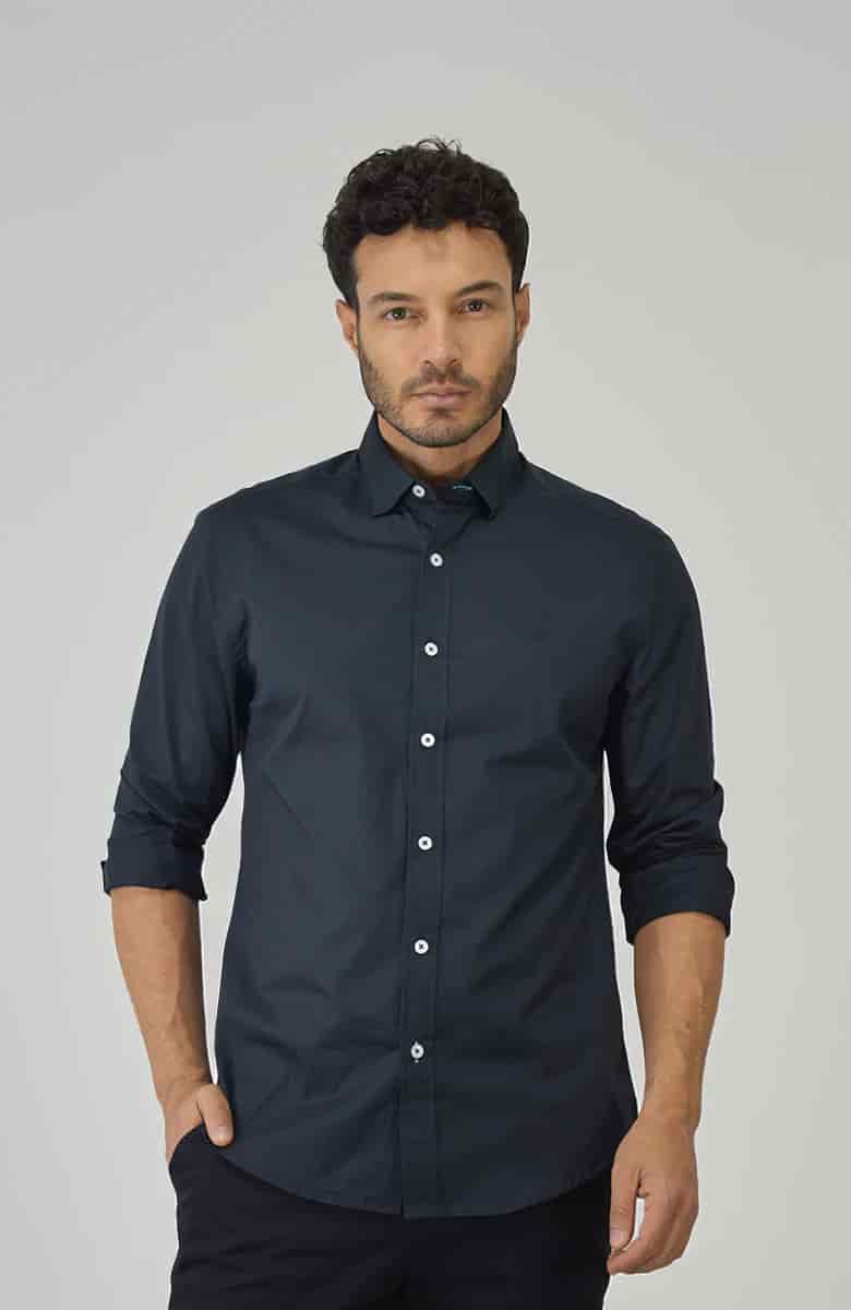 Camisa Popelina Manga larga Negra Para Hombre - miniatura 1