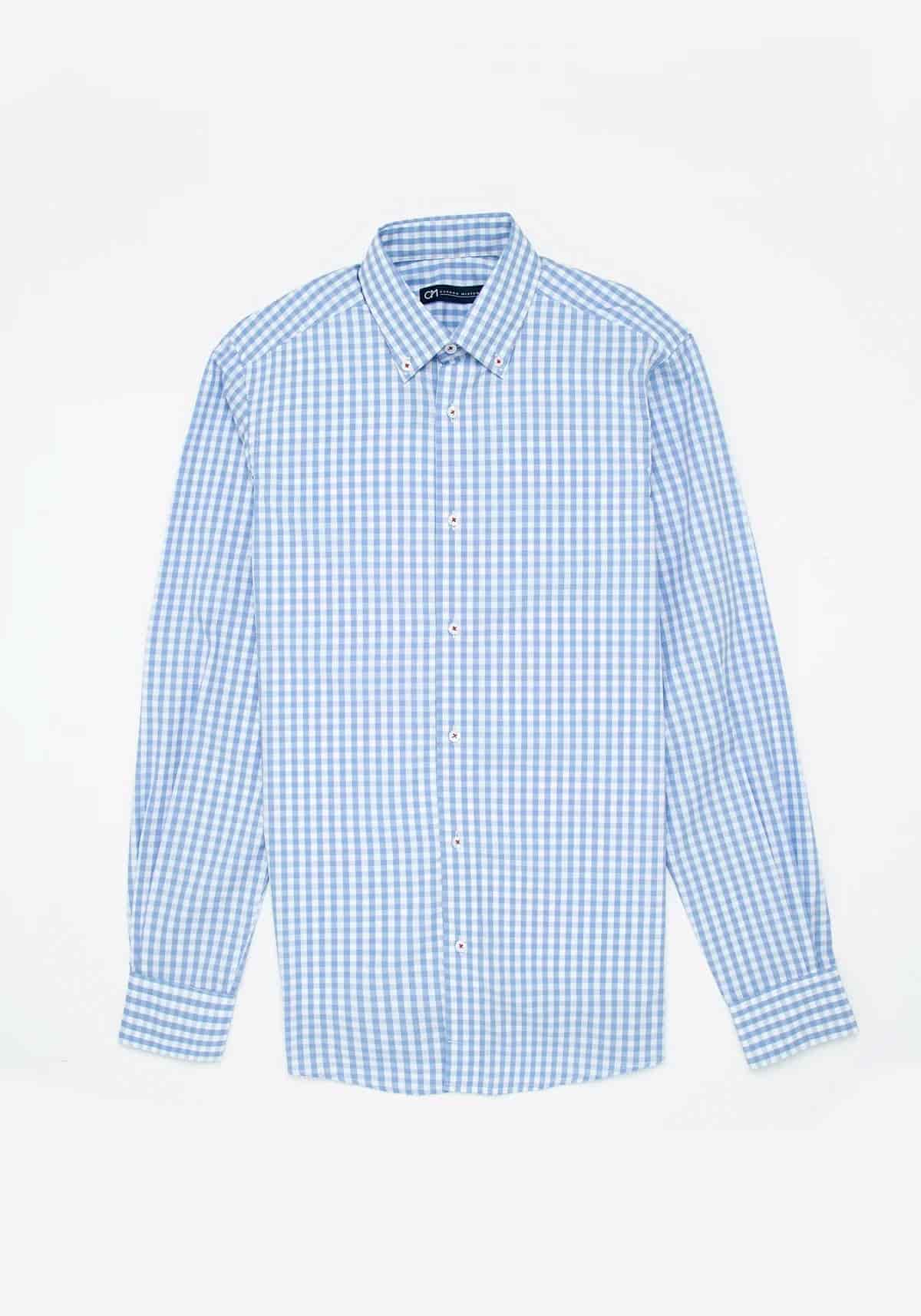 Camisa Cuadro Botón Contraste Algodón Azul Claro - miniatura 1