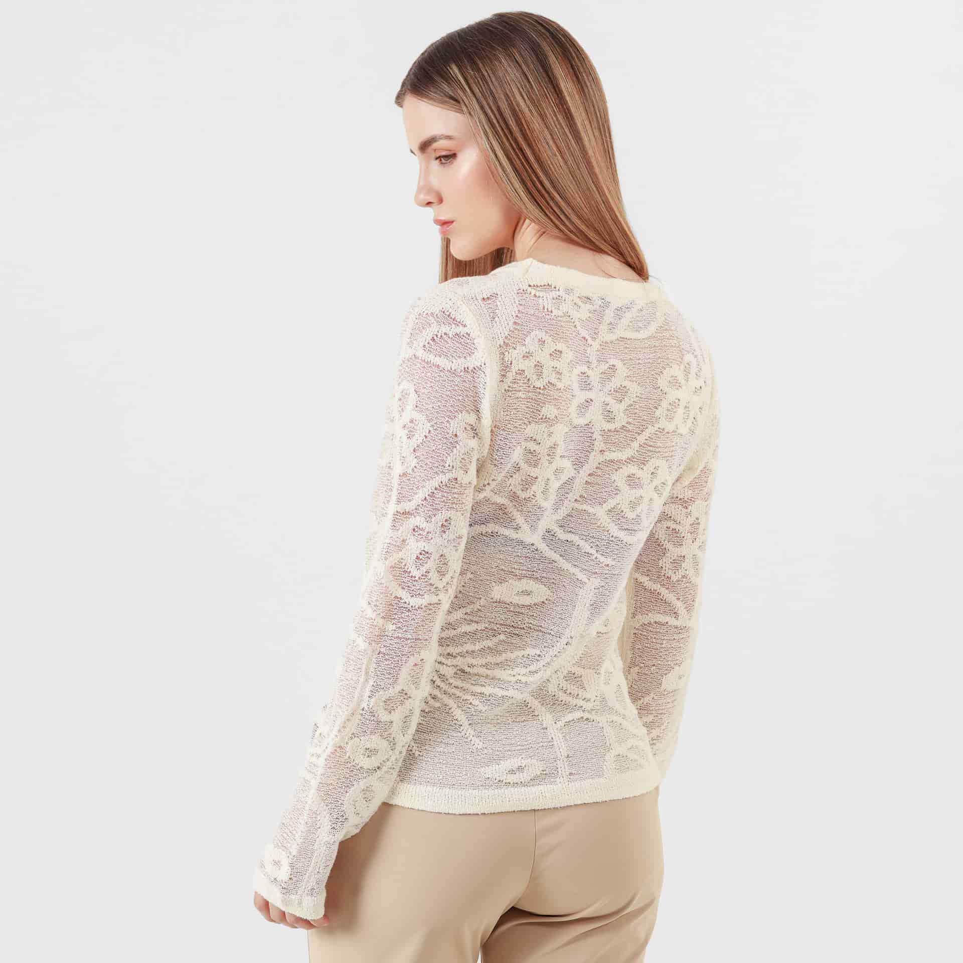 Sweater textura flor cuello redondo manga larga - miniatura 1