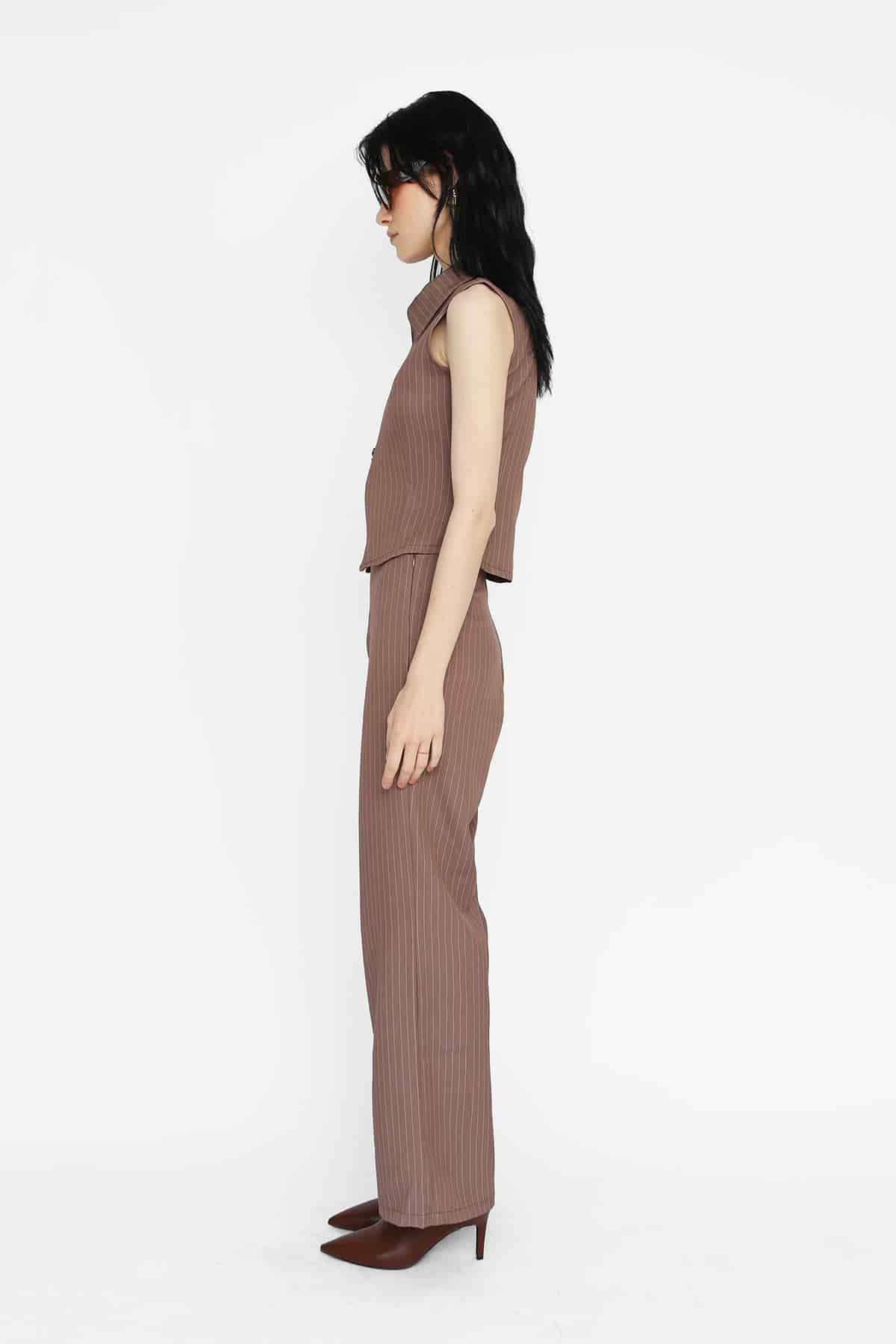 Zip Top in Brown Pinstripe - miniatura 3