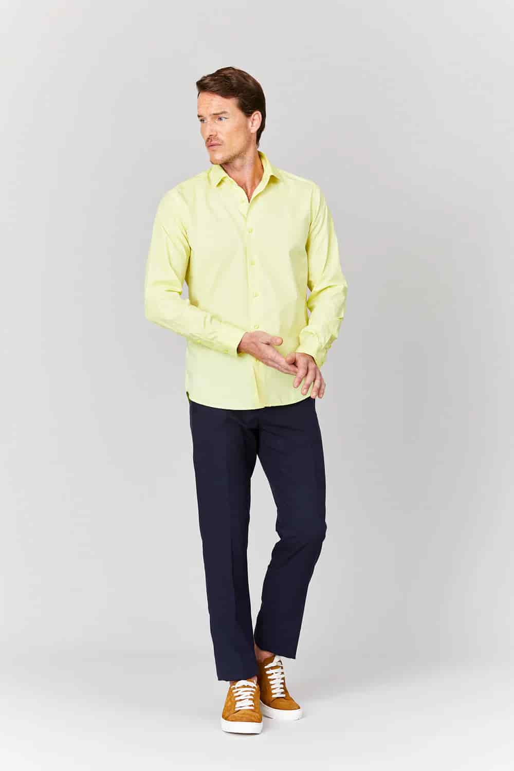 Men's basic yellow cotton muslin shirt - miniatura 7