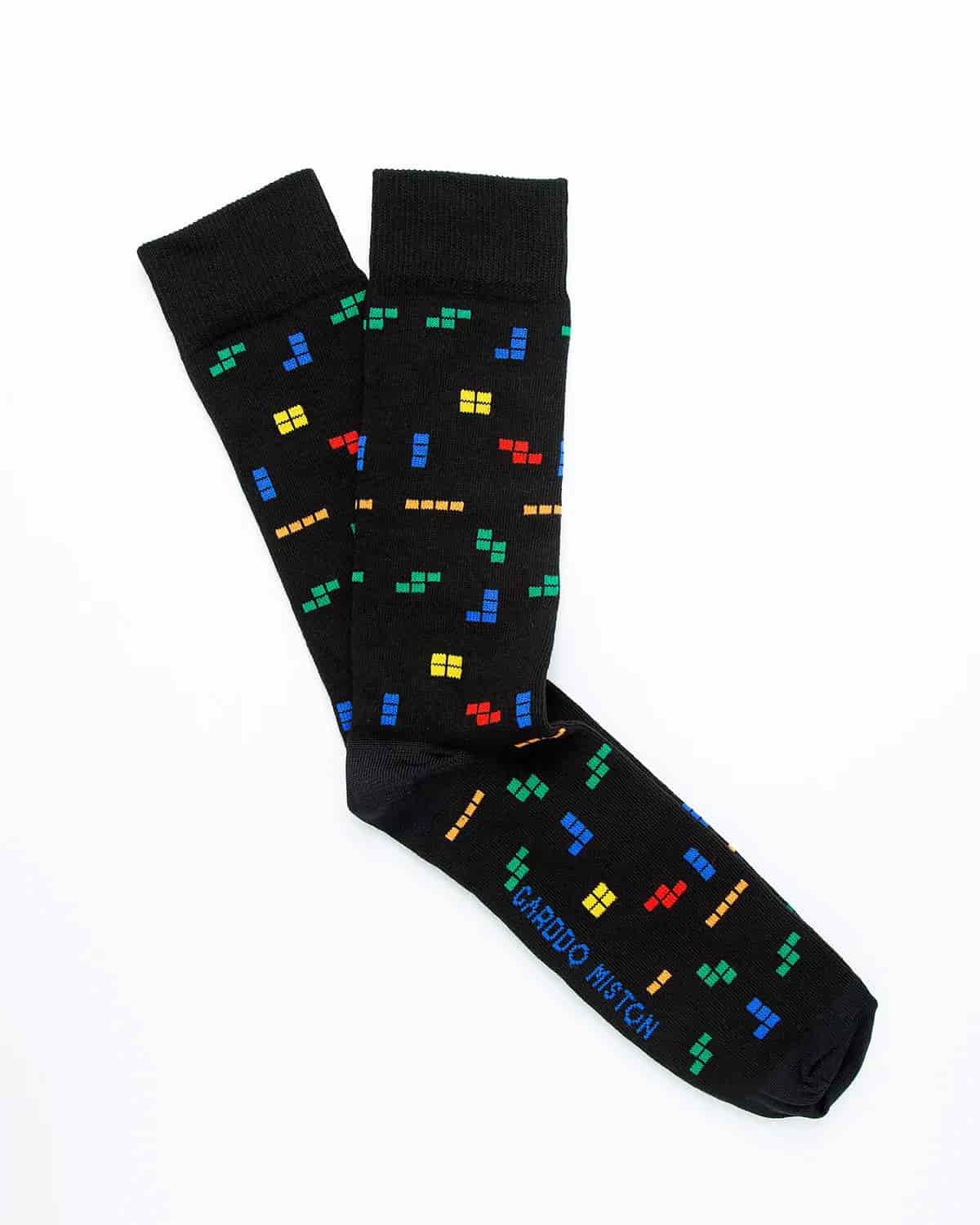 Medias Algodón Estampado Tetris - Fondo Negro - miniatura 1