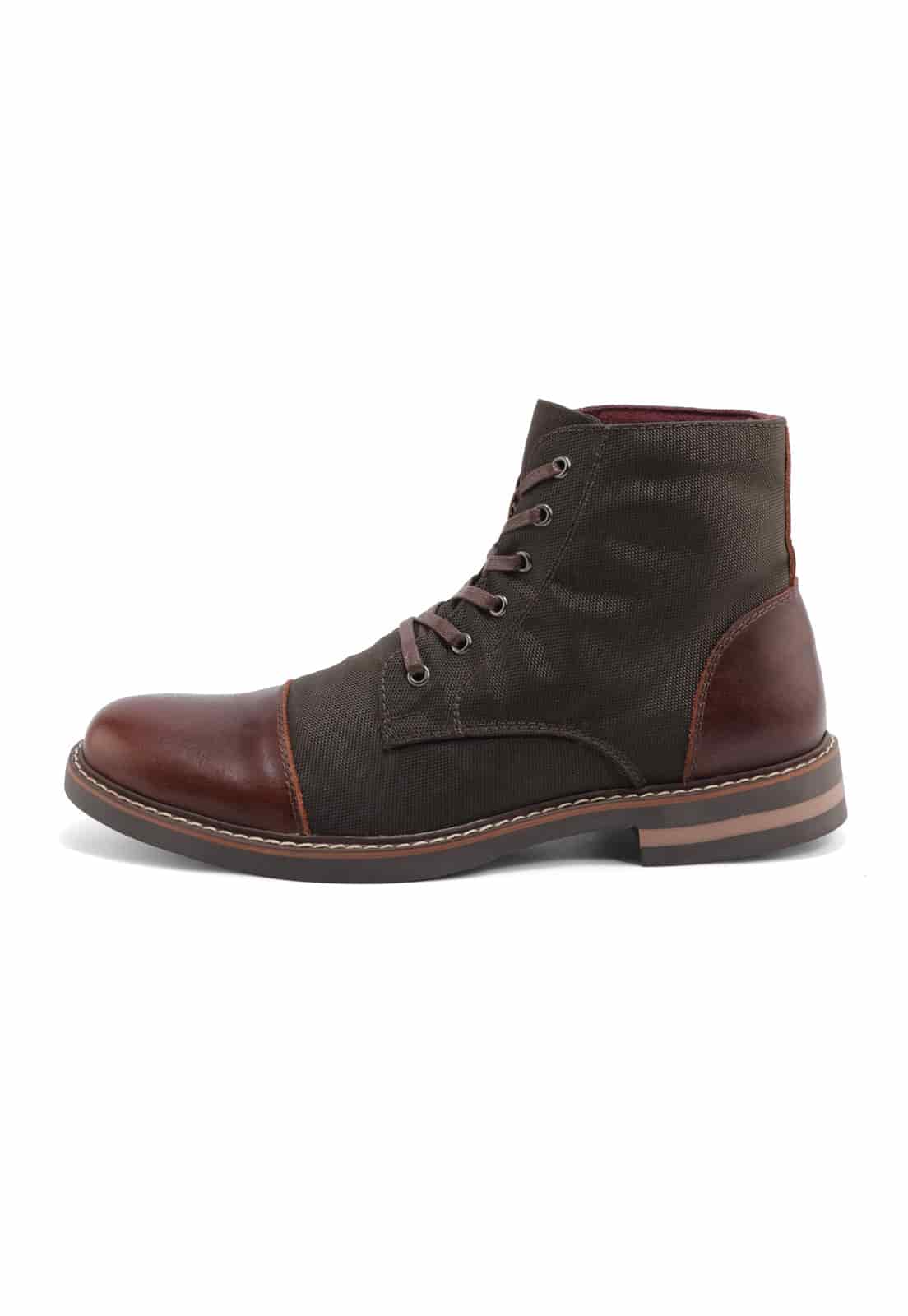 Botas cafés oscuro en lona y cuero. - miniatura 2