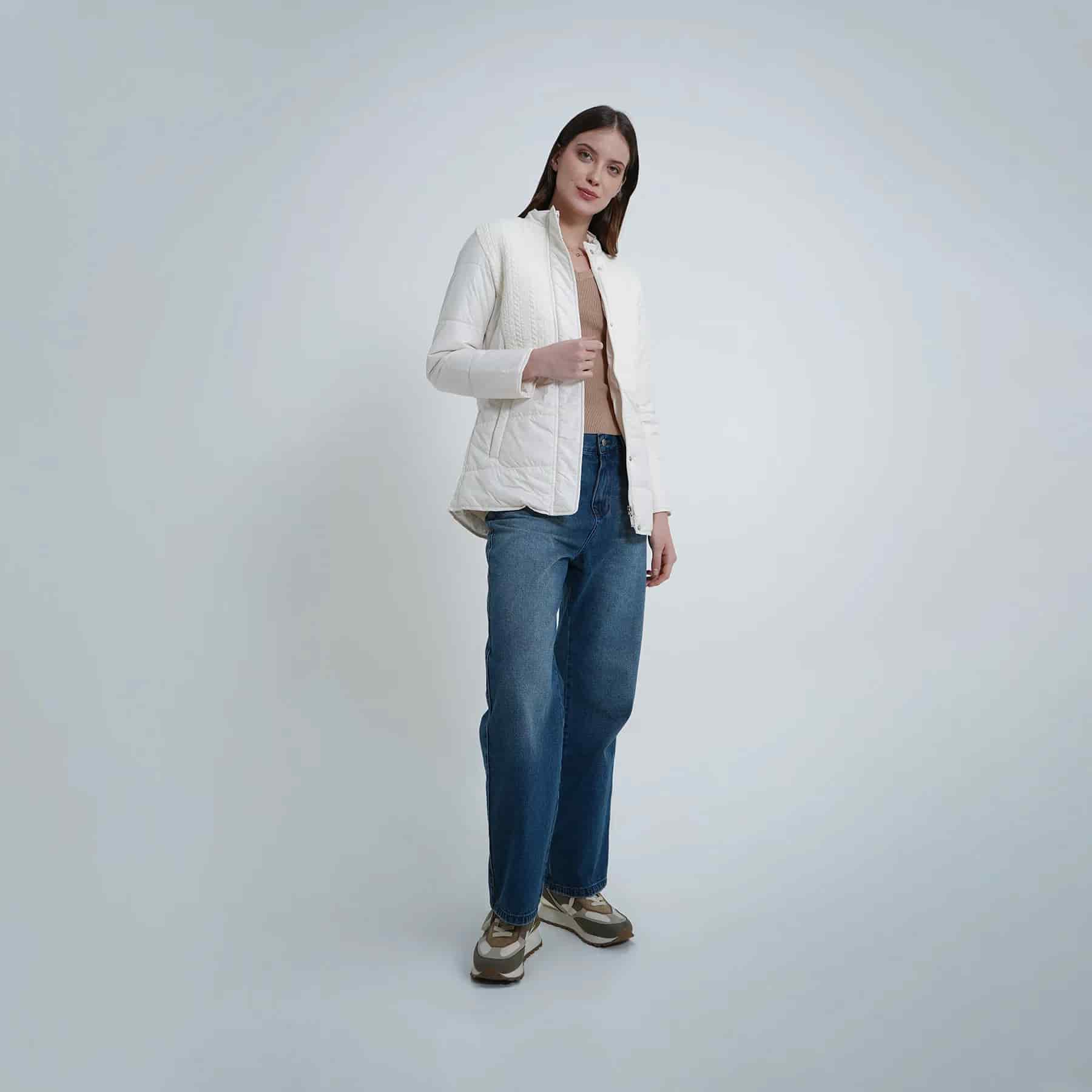 Chaqueta acolchada cuello alto con tejido - miniatura 7