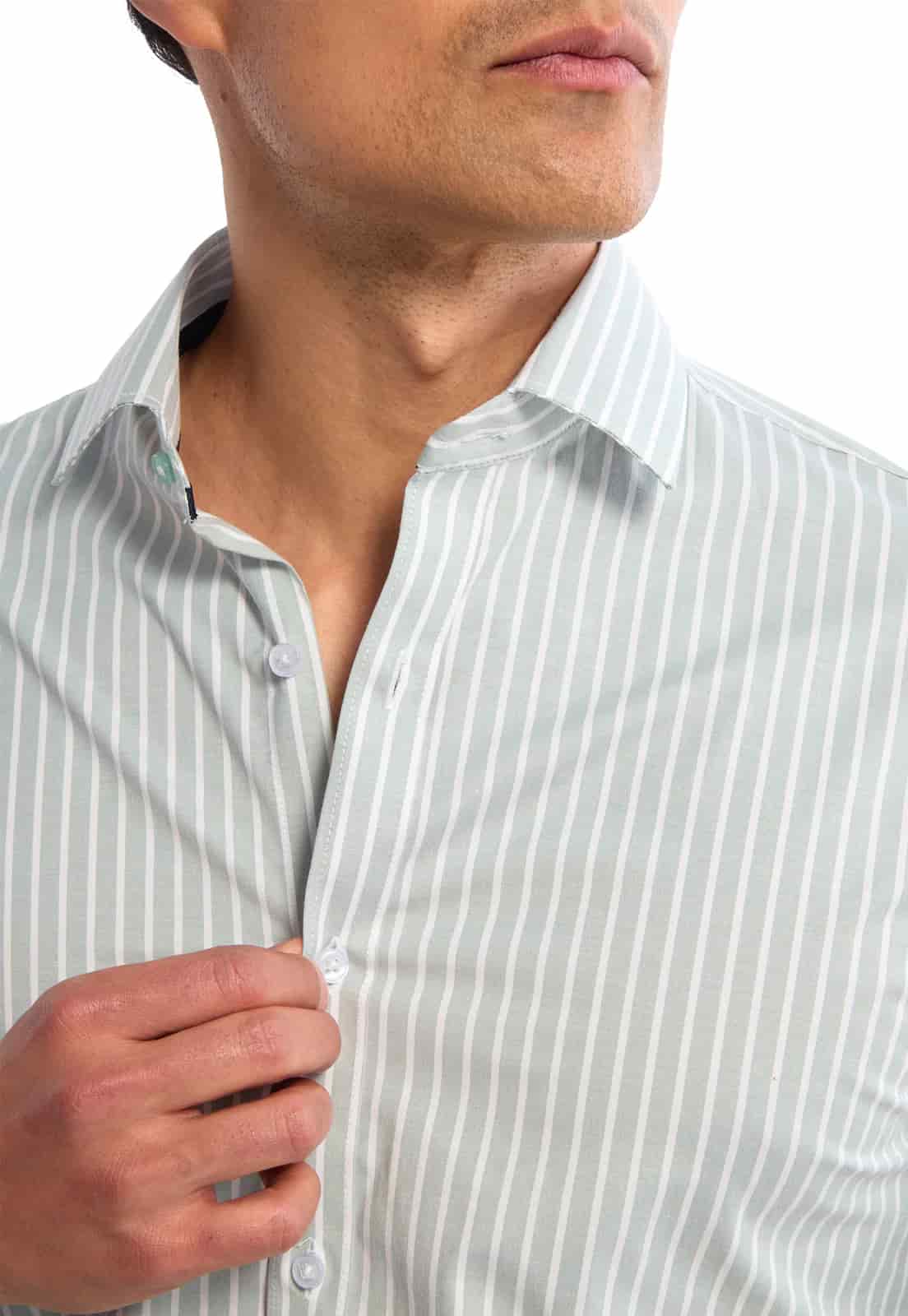 Camisa manga larga verde con rayas blancas - miniatura 6