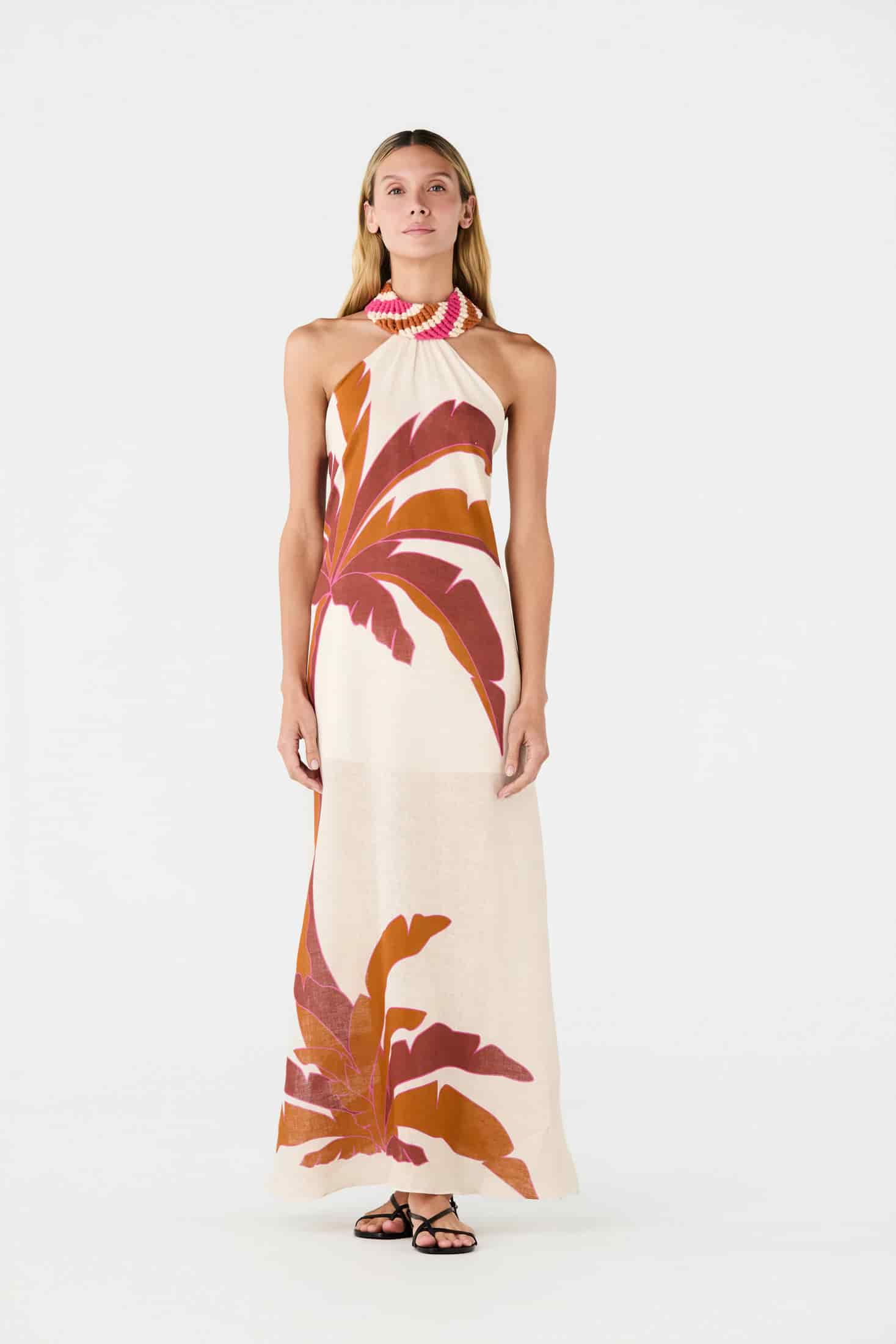 Ipanema Linen Maxi Dress / Fuchsia Palm - miniatura 2