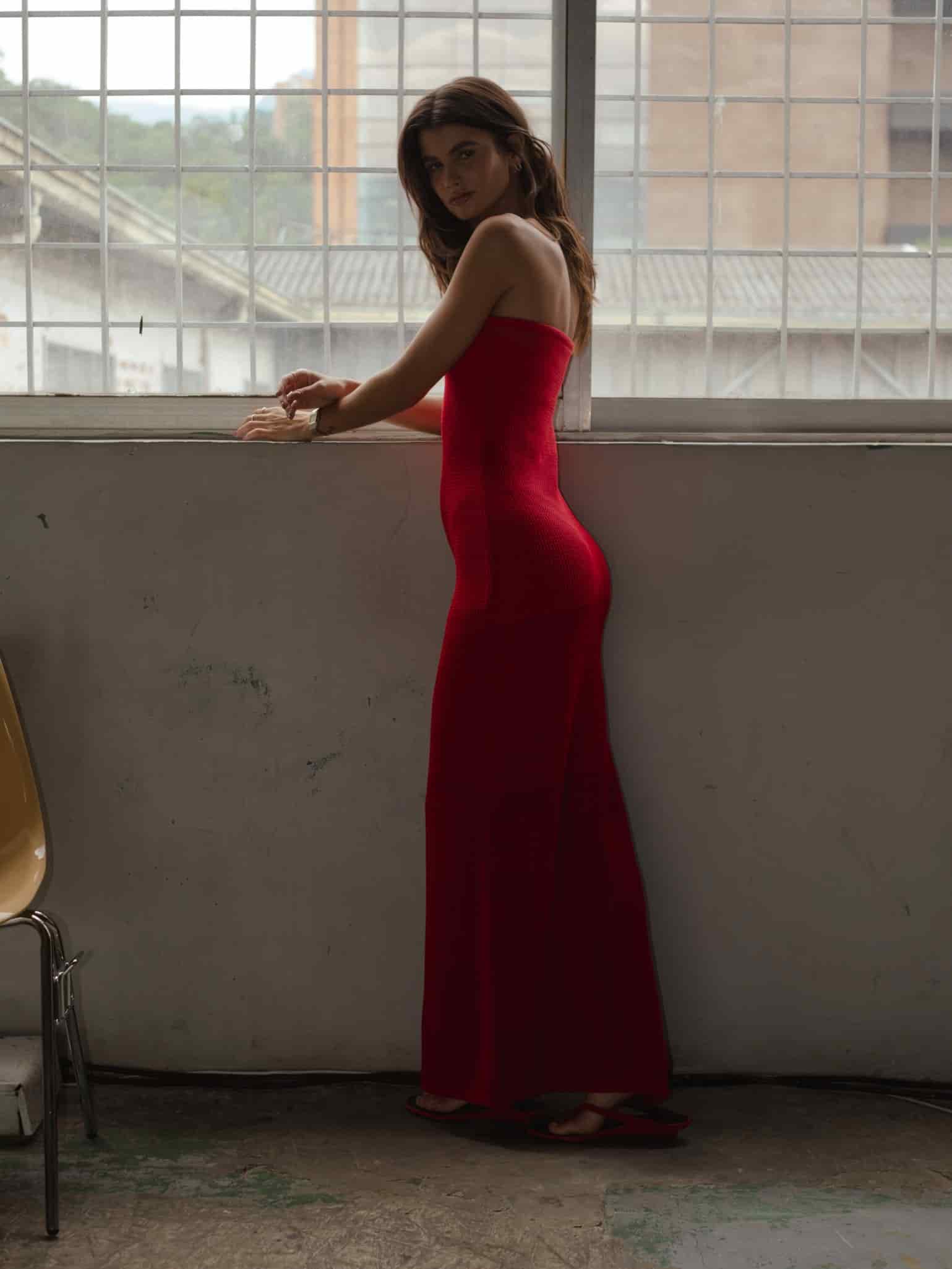STRAPLESS BODYSUIT KNIT DRESS - ROBUST RED - miniatura 11