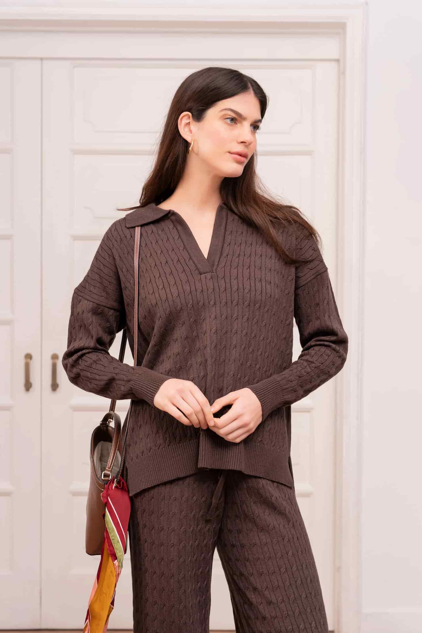 Outfit Set Trenzado Café Mujer - miniatura 1