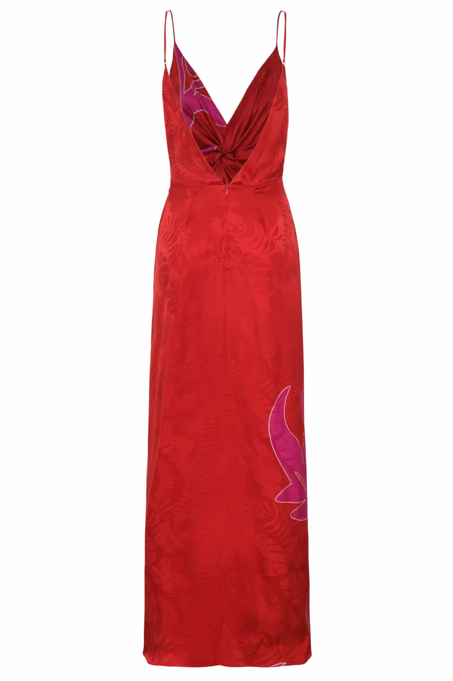 Macarena Silk Jacquard Midi Dress / Red & Fuchsia Maxi Buganvilia - miniatura 3