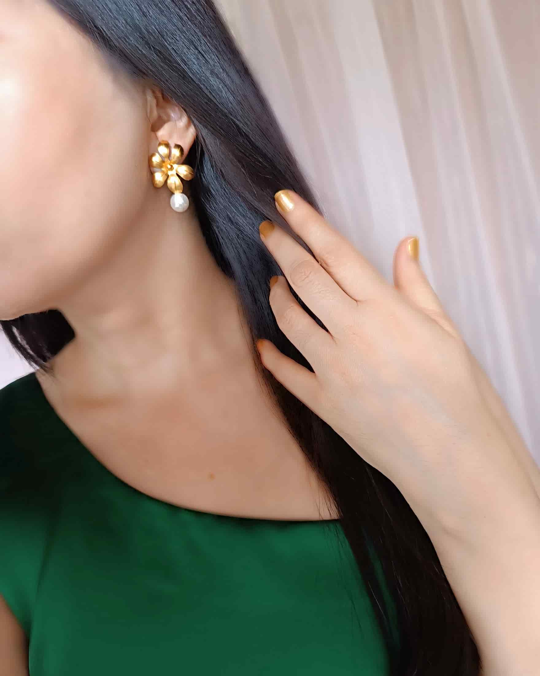 Aretes flor y perla Cila - miniatura 2