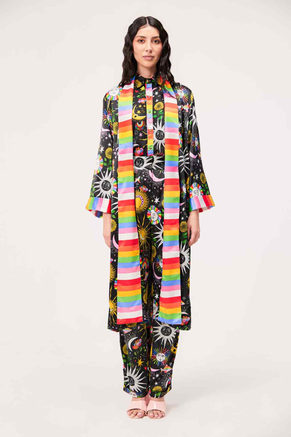 Bata-Kimono Unisex / Estampado Madre Luna, Padre Sol Negra - miniatura 3