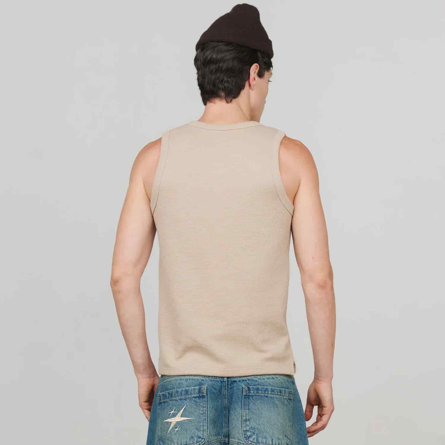 Textured Sleeveless T-Shirt - Sand - miniatura 7