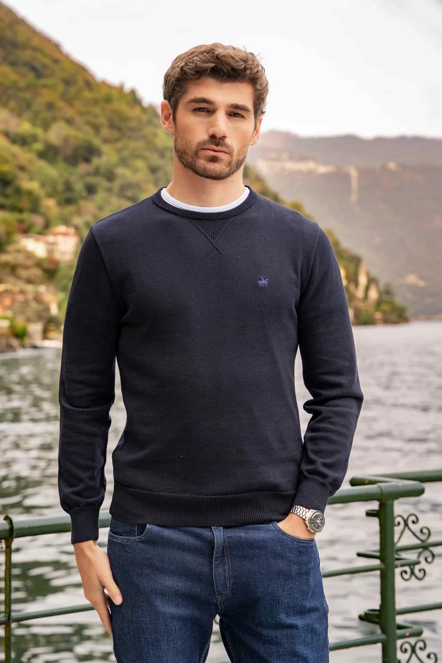 Suéter Crewneck Hombre Azul Oscuro - miniatura 4