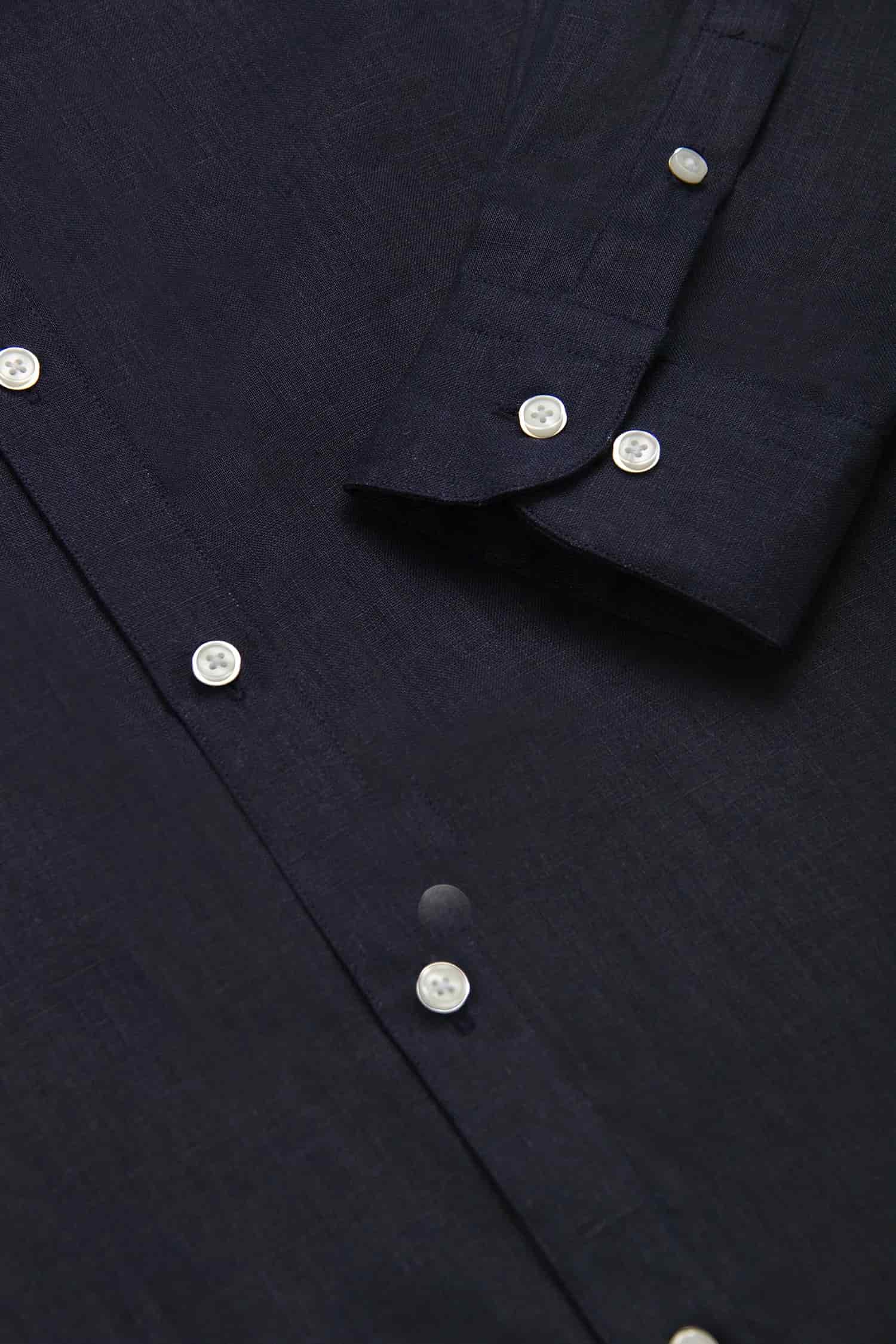 Camisa Cuello Mao Lino Azul Oscuro - miniatura 3